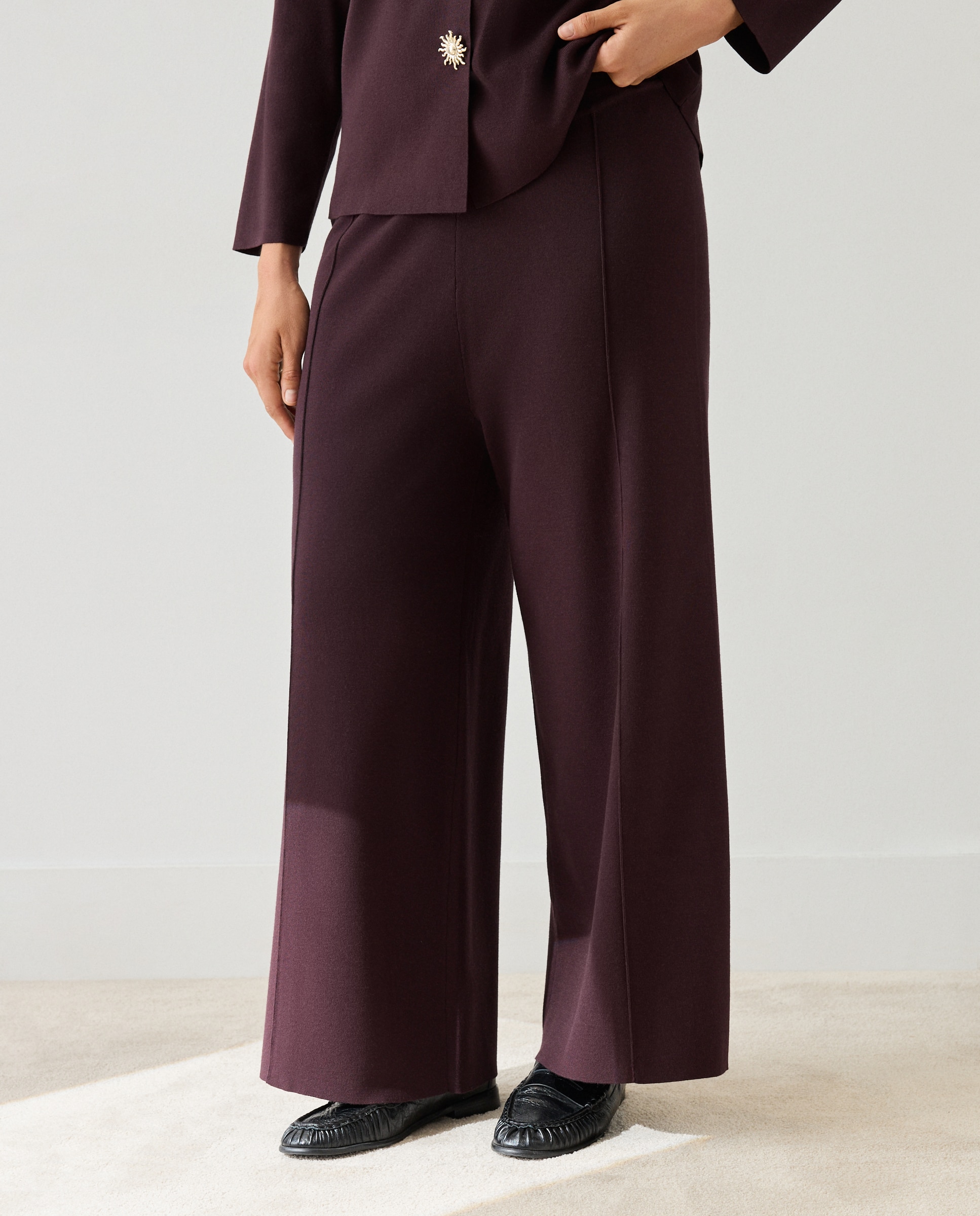 Pantalón ancho de mujer tricot - Couchel - Burdeos Burdeos-2
