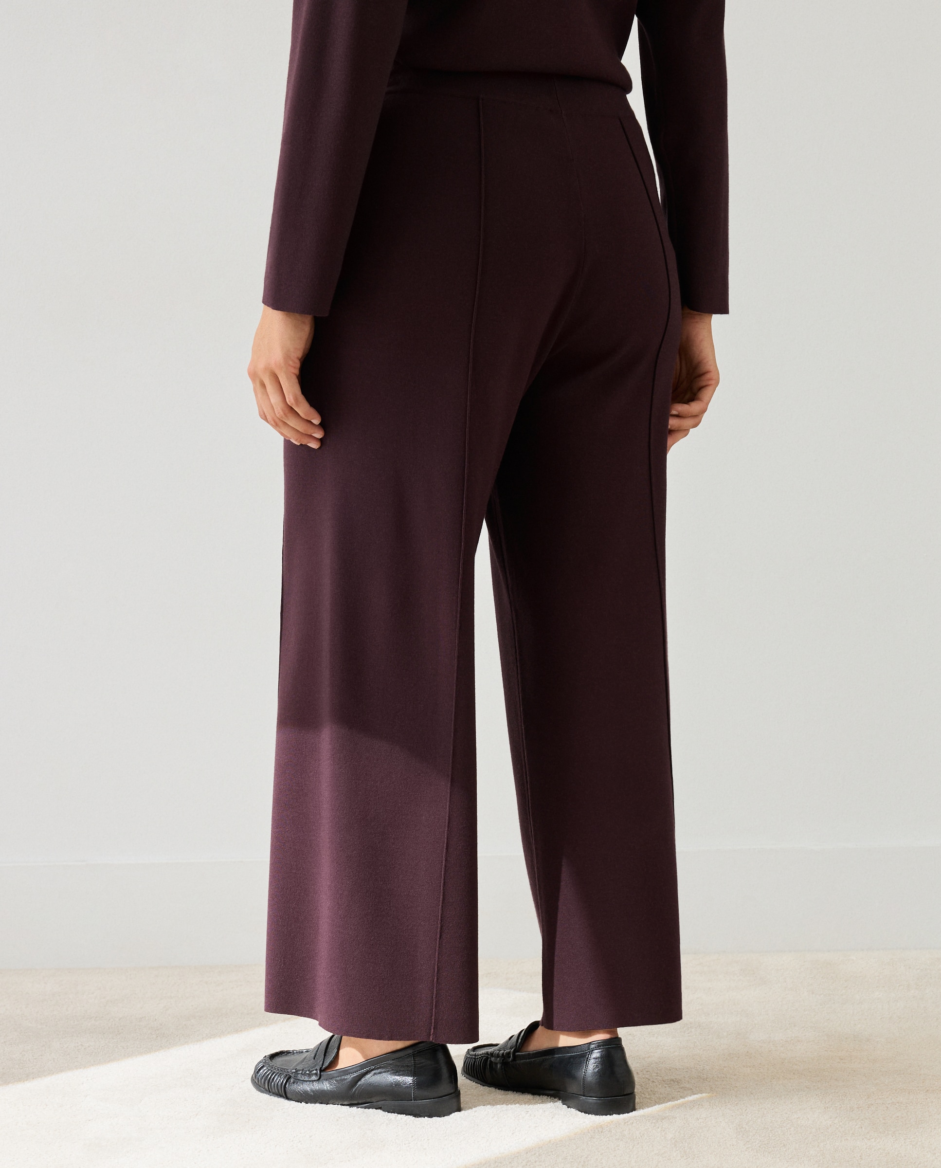 Pantalón ancho de mujer tricot - Couchel - Burdeos Burdeos-3