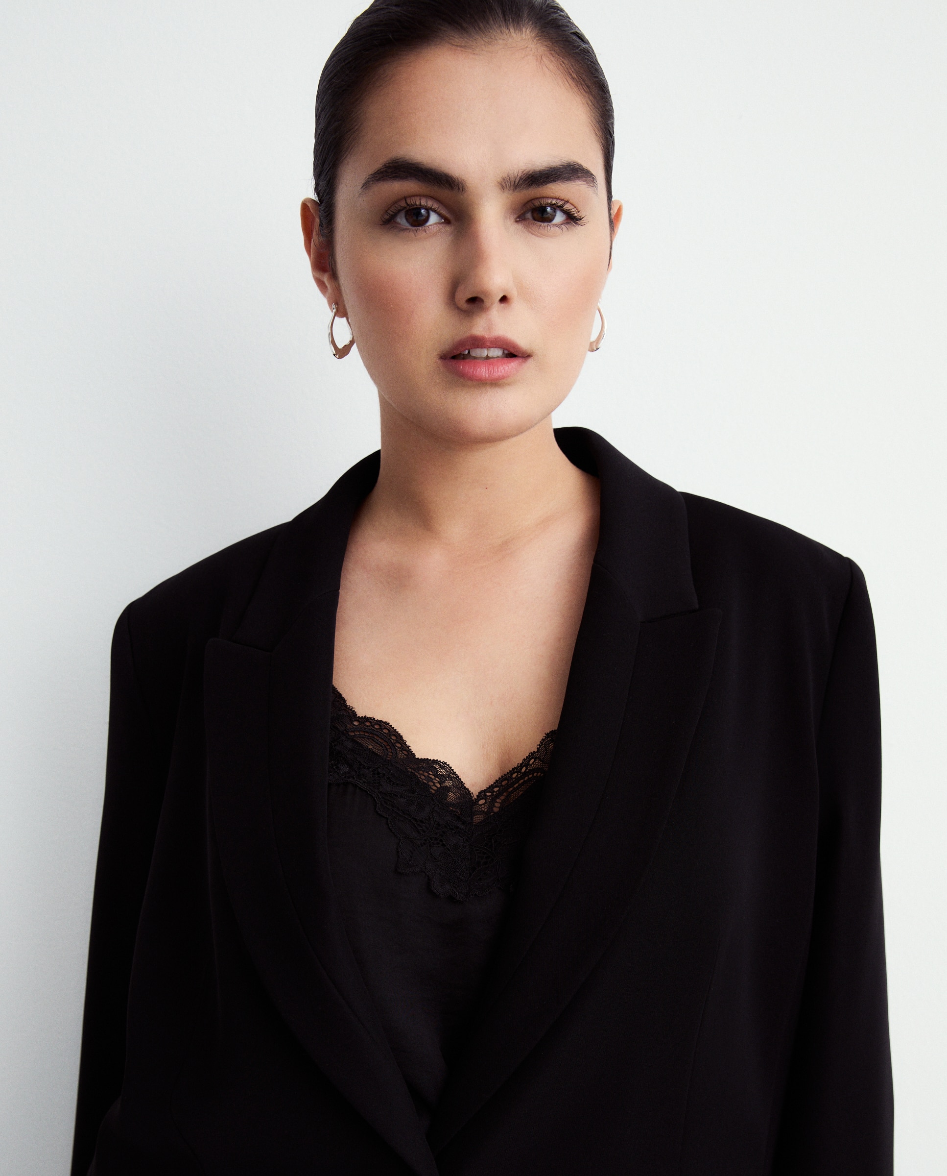 Top rendilhado de renda Preto-3