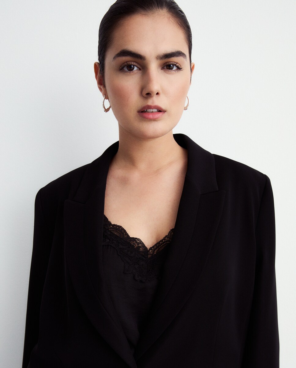 Top rendilhado de renda Preto-3