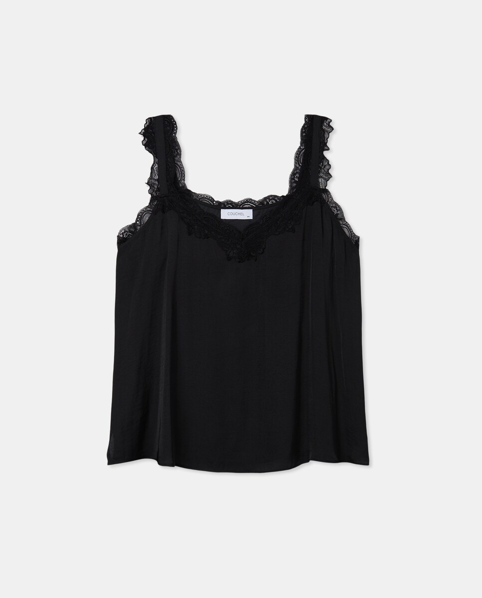 Top rendilhado de renda Preto-5