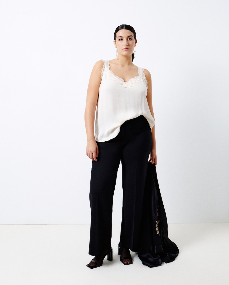 Top rendilhado de renda Branco-marfim-1