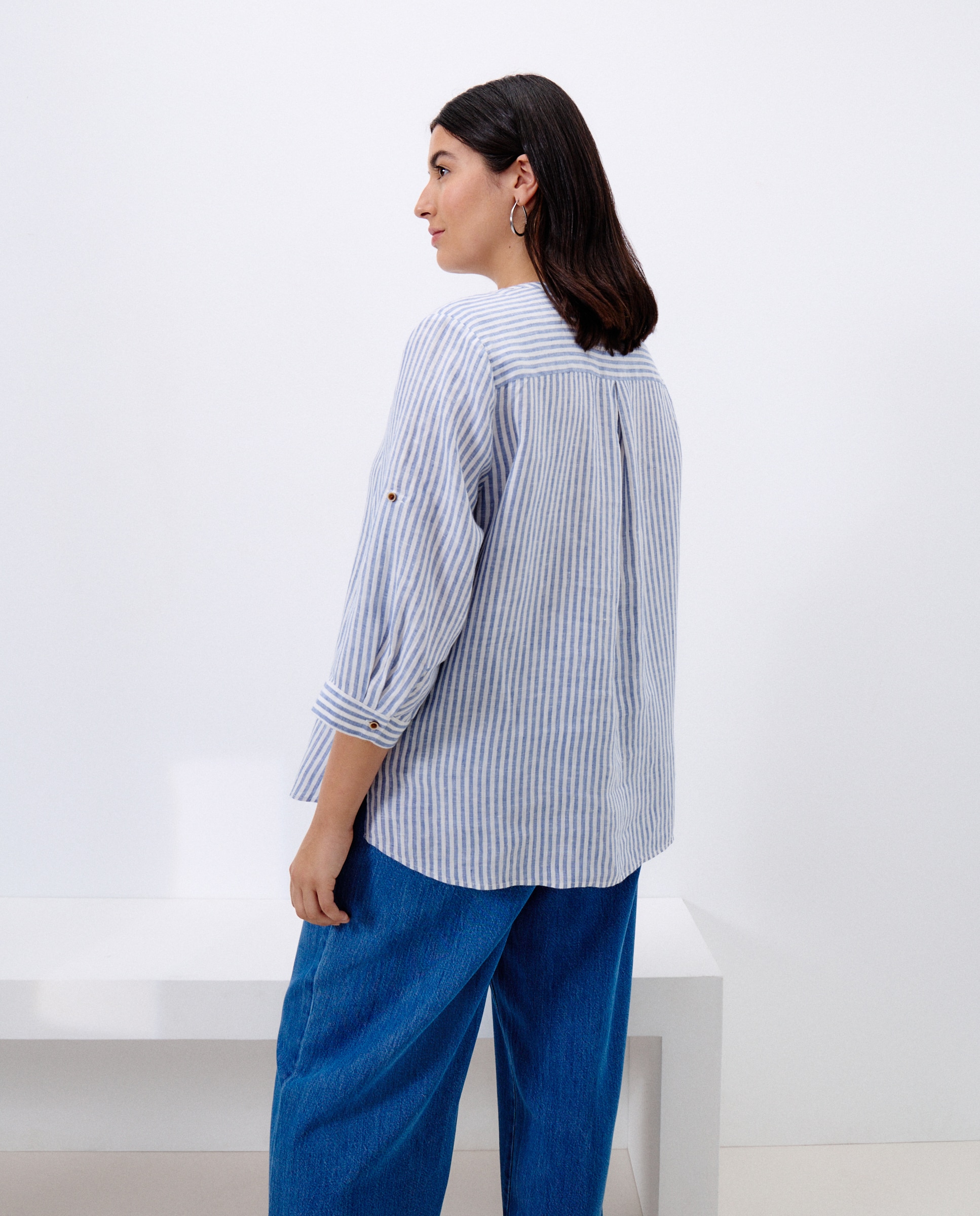 Blusa Estampada de Linho Azul-7