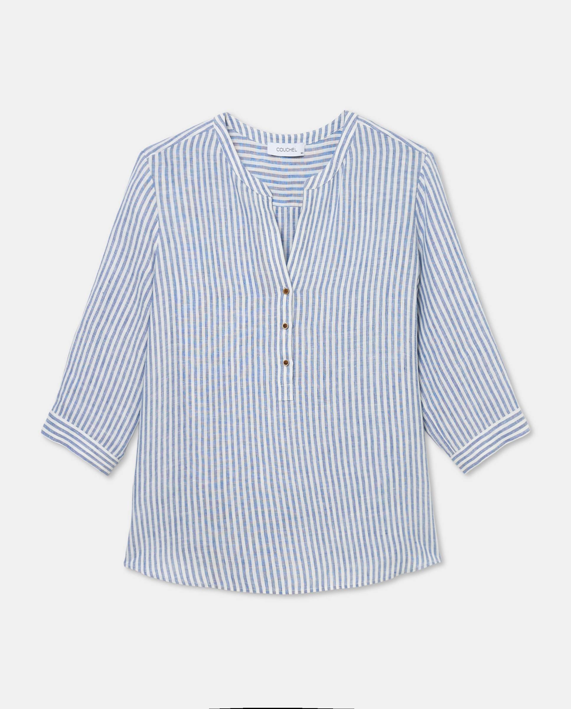 Blusa Estampada de Linho Azul-5