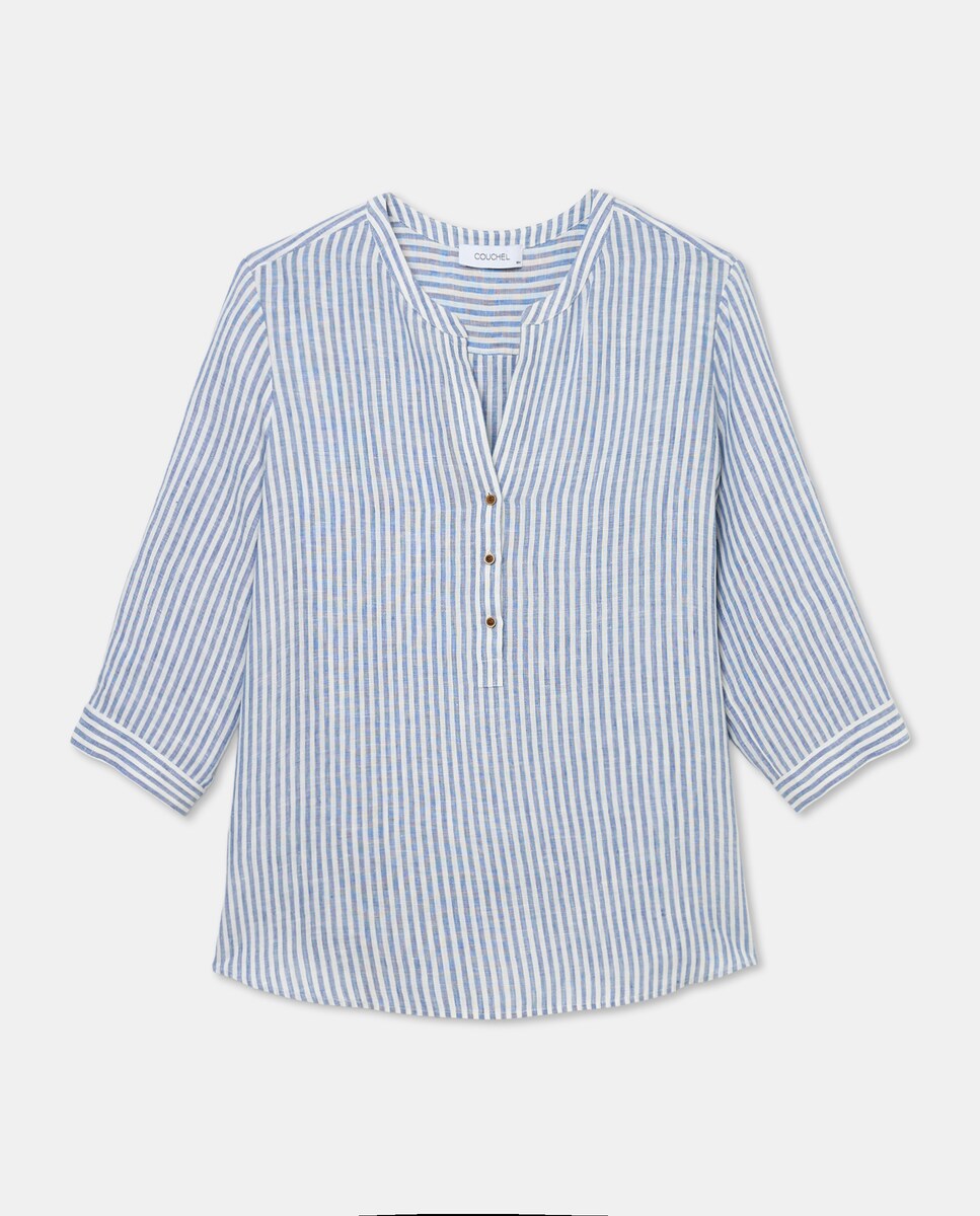 Blusa Estampada de Linho Azul-5