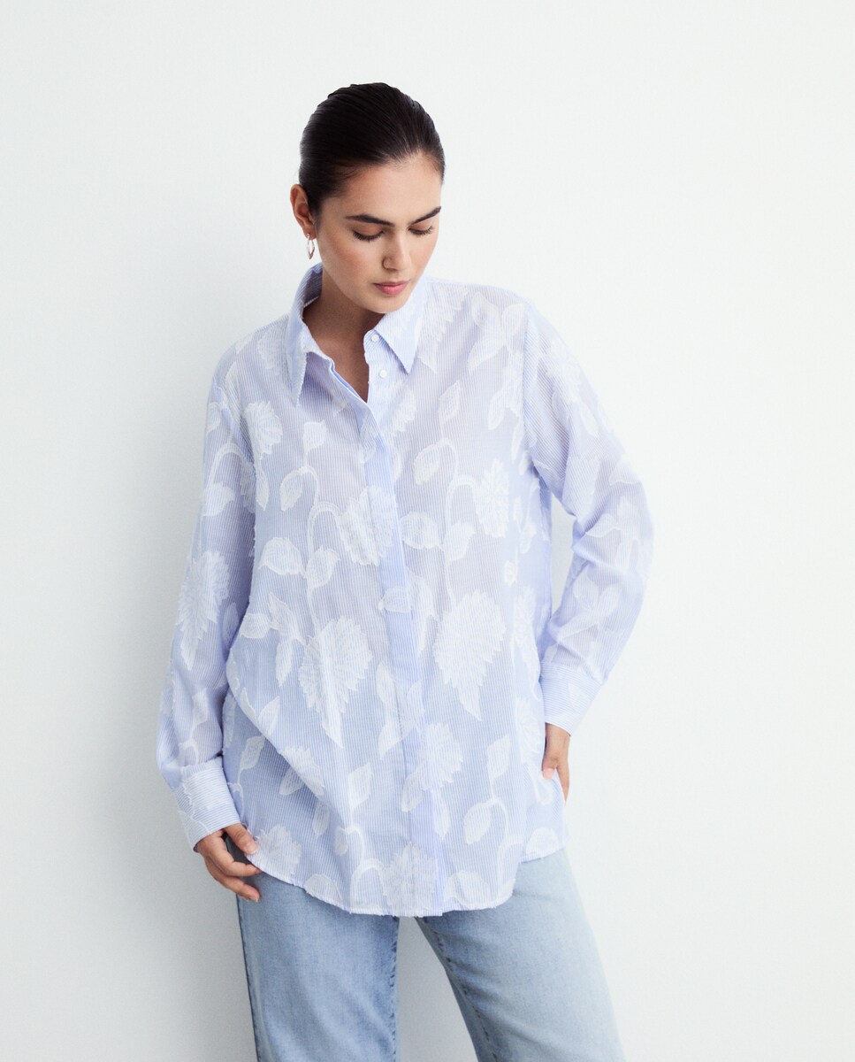 Camisa às Riscas com Jacquard Azul-1