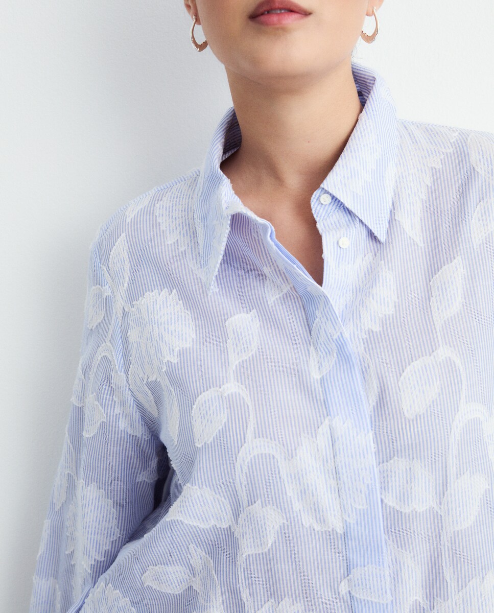 Camisa às Riscas com Jacquard Azul-3