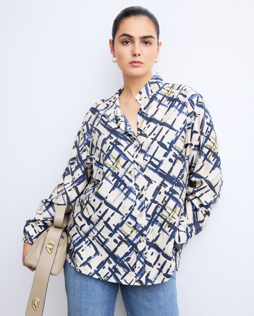 Imagen 0 de Blusa estampada de cuadros de mujer