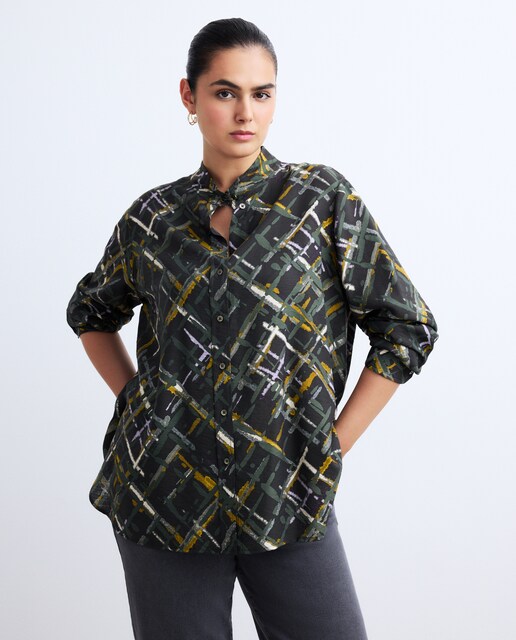 Imagen 0 de Blusa estampada de cuadros de mujer