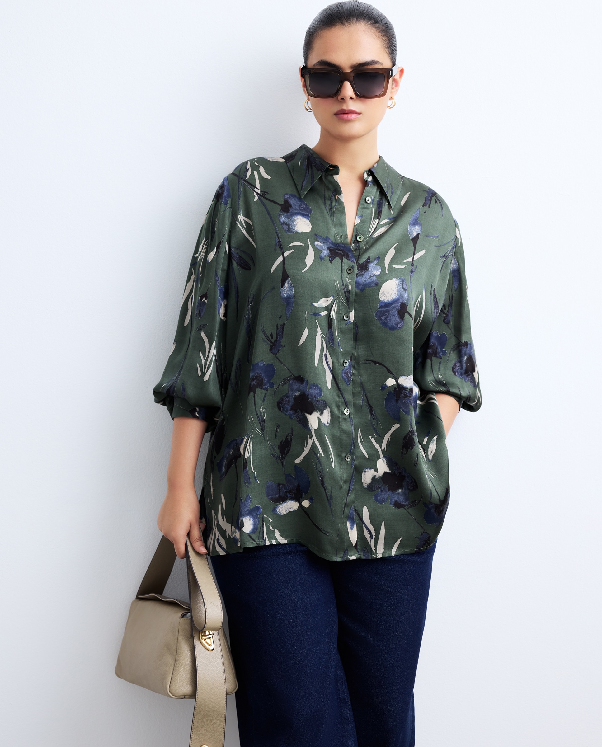 Camisa Estampada com Manga Comprida Verde-1