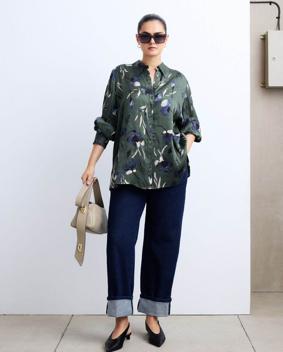 Camisa Estampada com Manga Comprida Verde-2