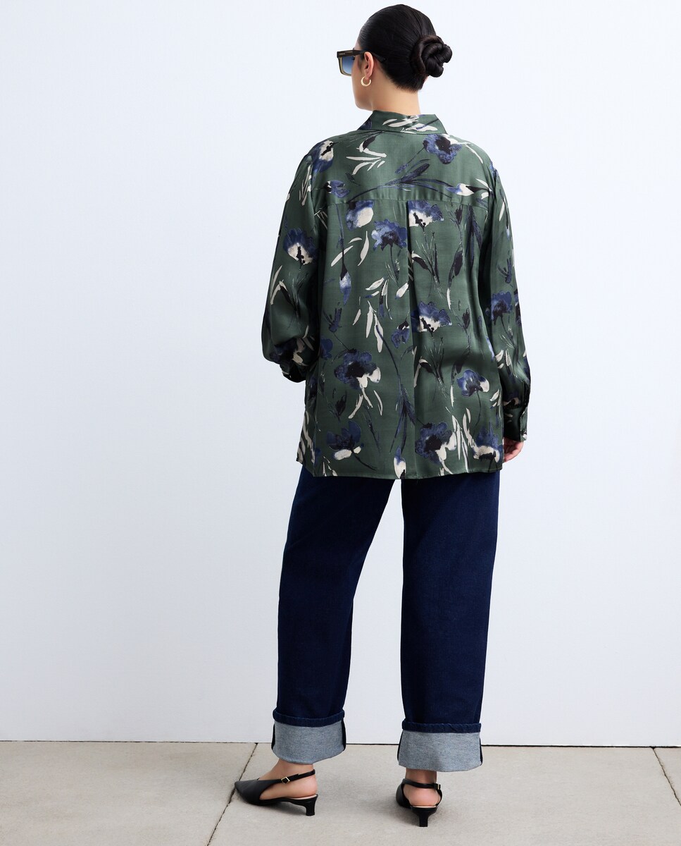 Camisa Estampada com Manga Comprida Verde-4