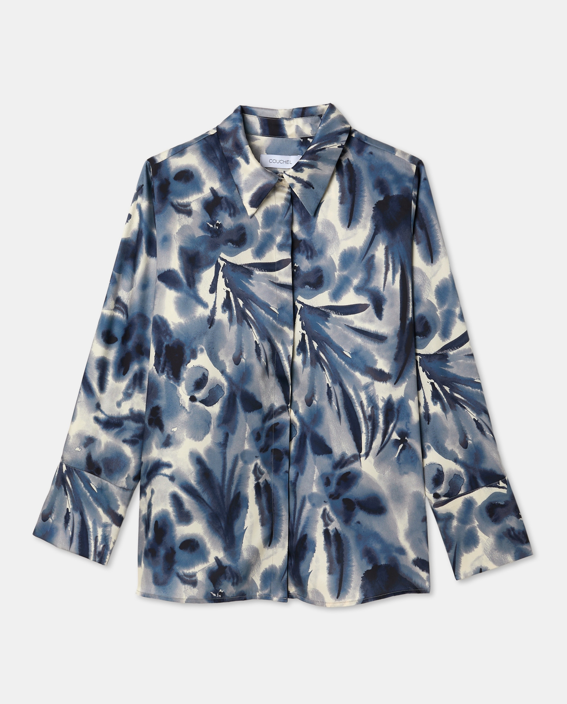 Blusa Acetinada com Estampado Floral Azul-4