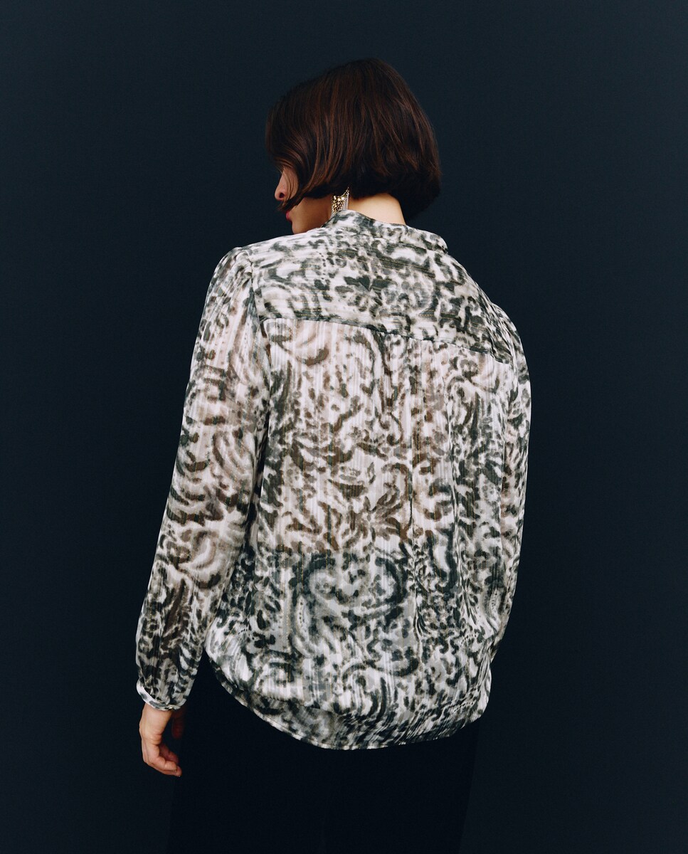 Blusa de Manga Comprida Estampada Branco-3