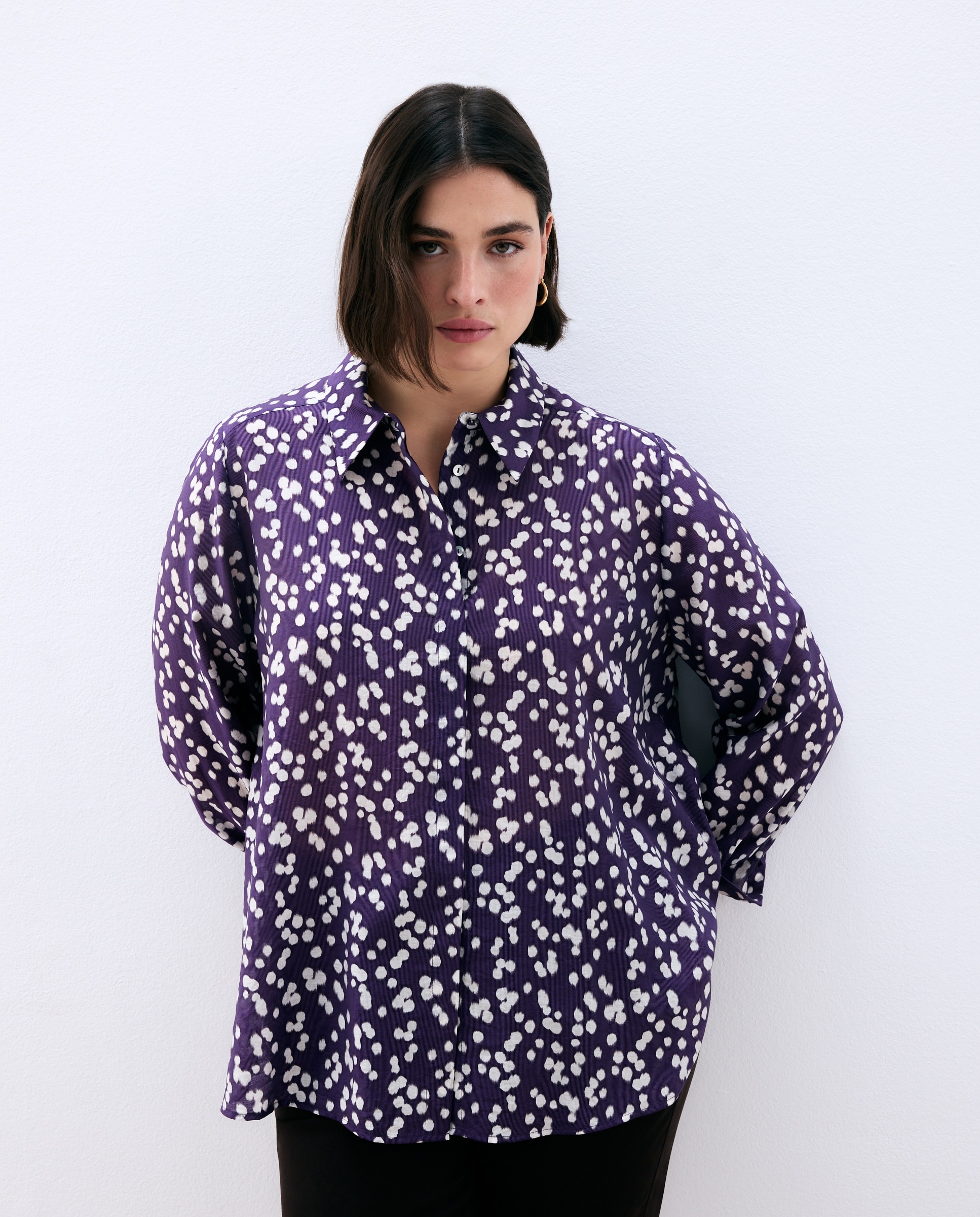 Camisa de Manga Comprida com Estampado às Bolinhas Rosa-2