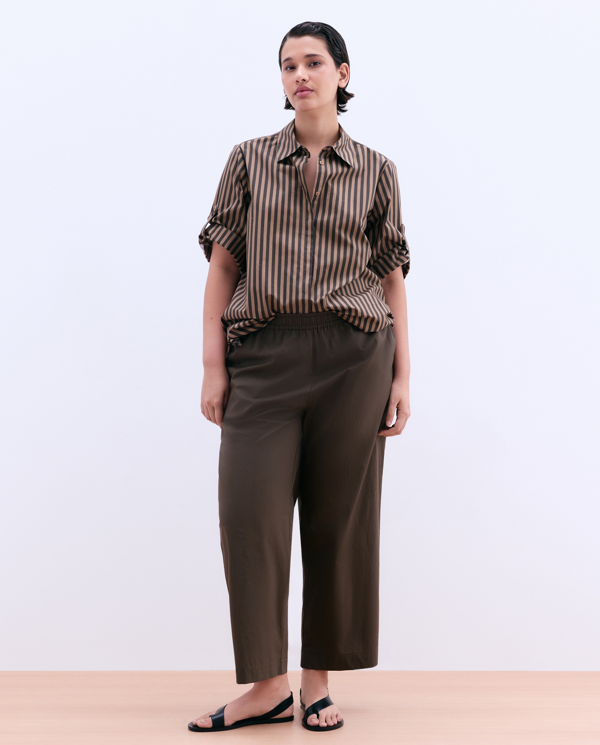 Camisa de Popelina às Riscas Verde-2