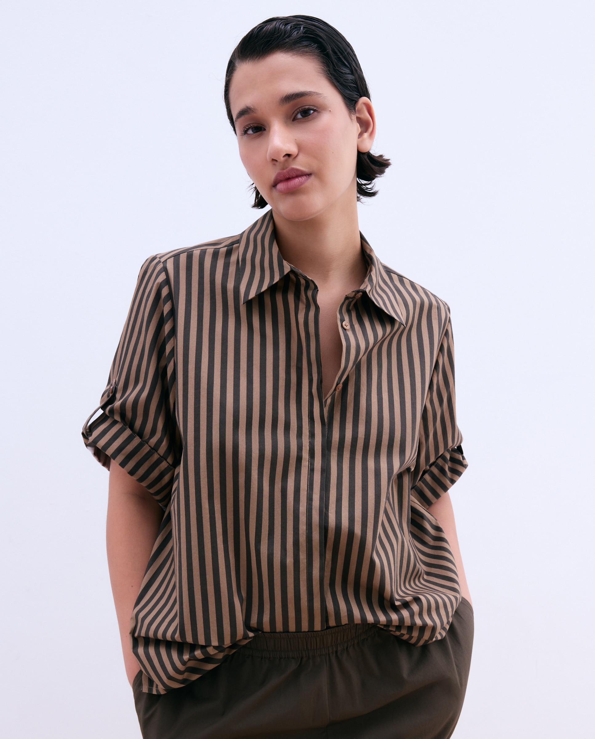 Camisa de Popelina às Riscas Verde-4