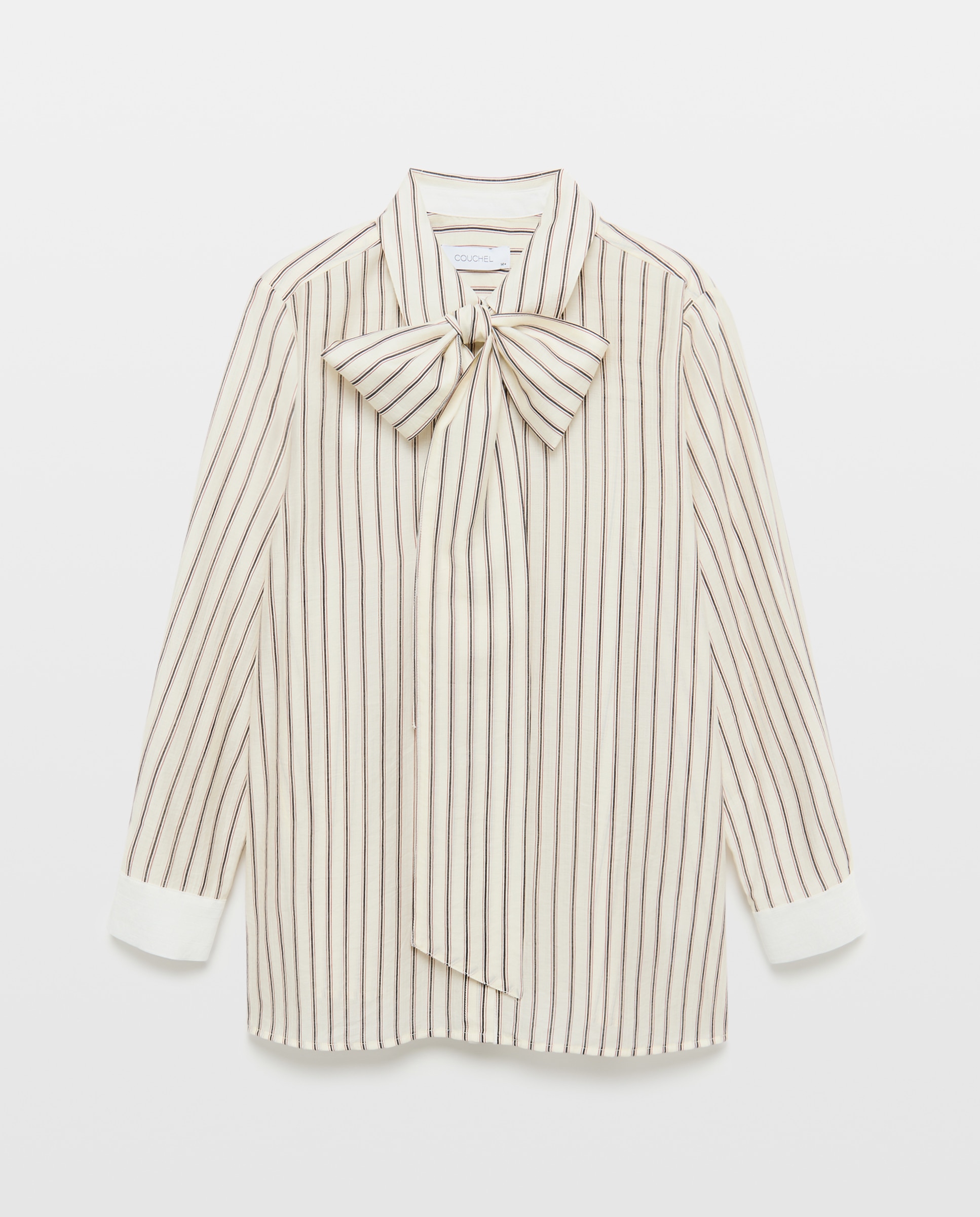 Blusa de Manga Comprida às Riscas de Tencel Branco-4