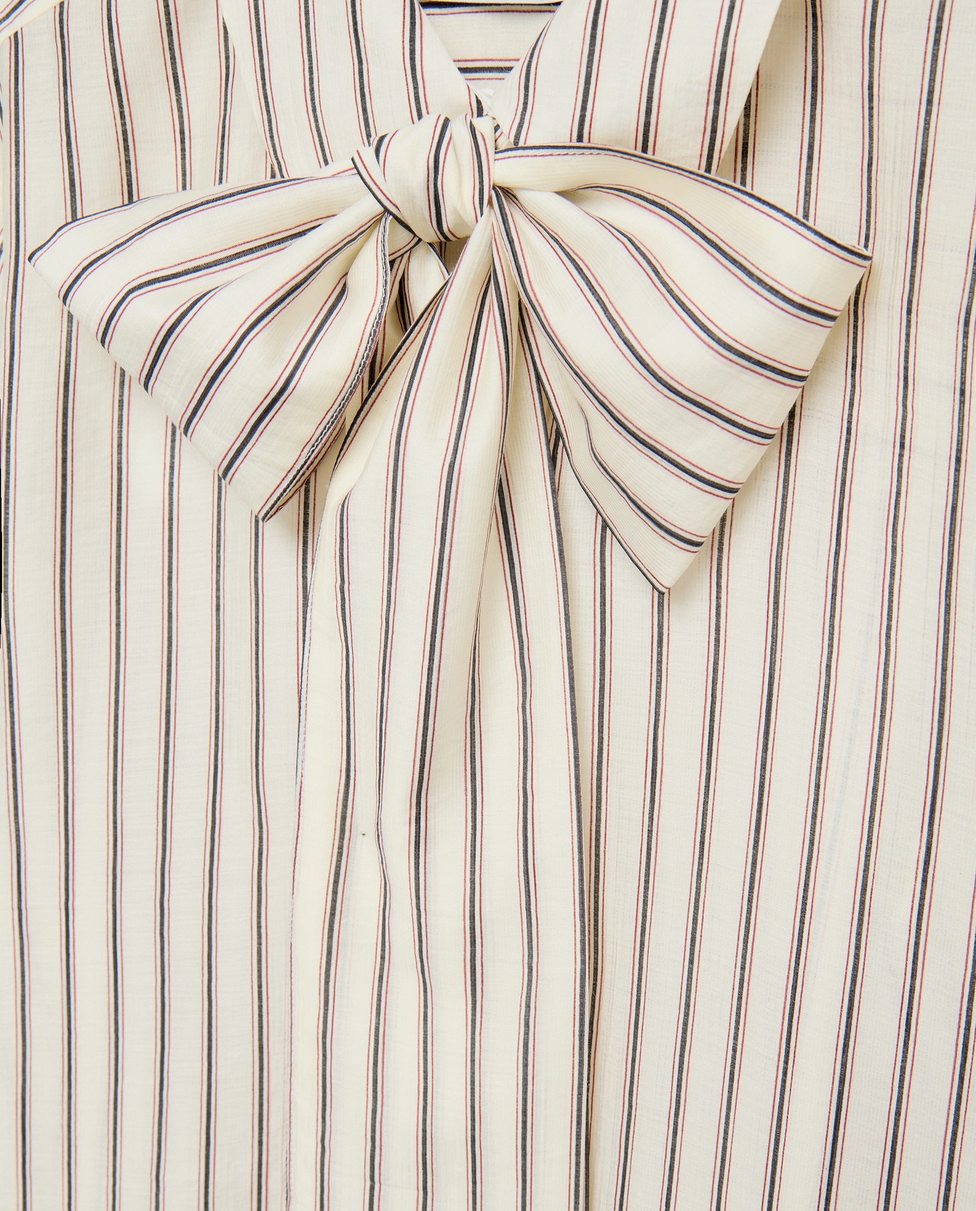 Blusa de Manga Comprida às Riscas de Tencel Branco-5