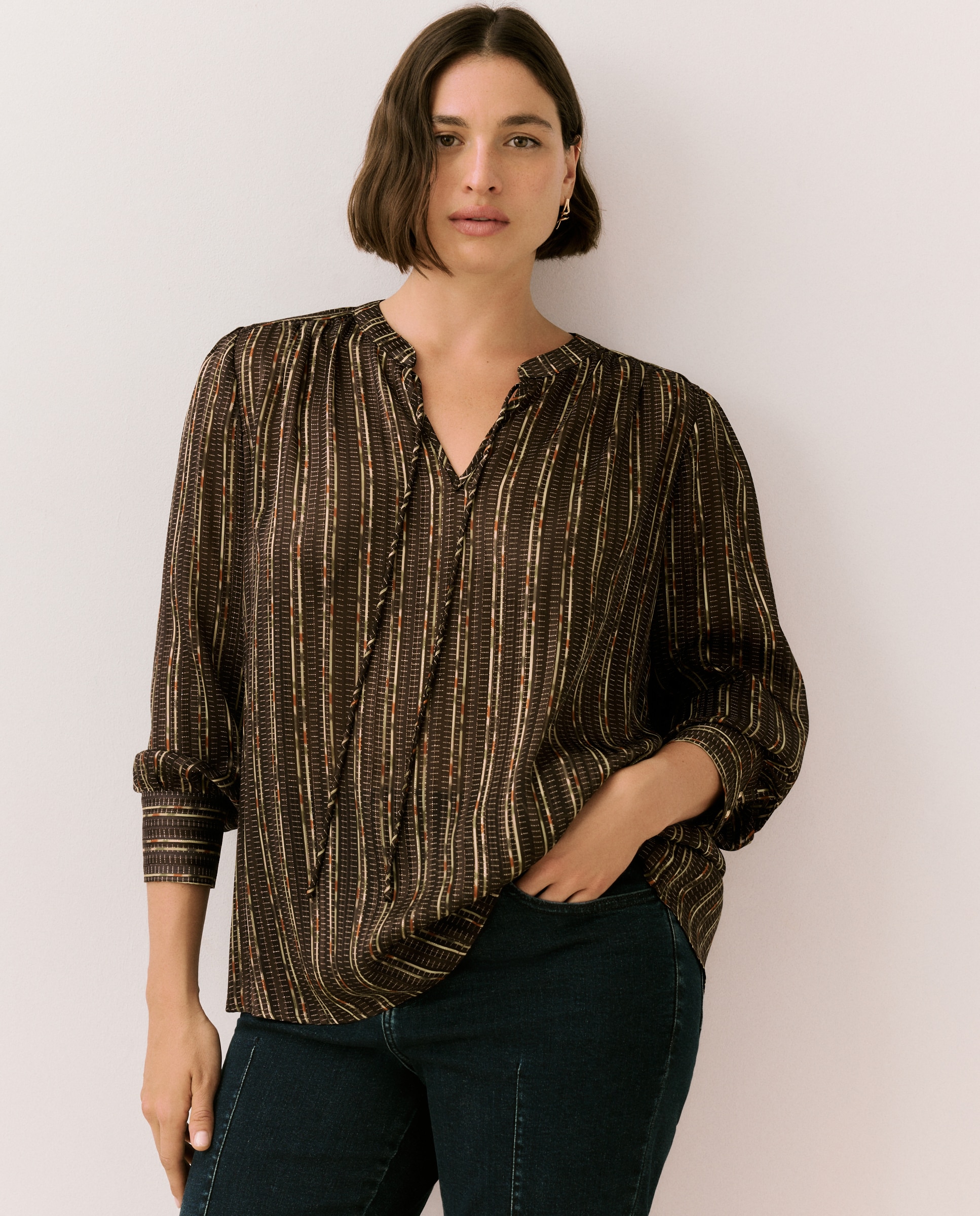 Blusa estampada de mujer con lúrex - Couchel - Marrón Marrón-2