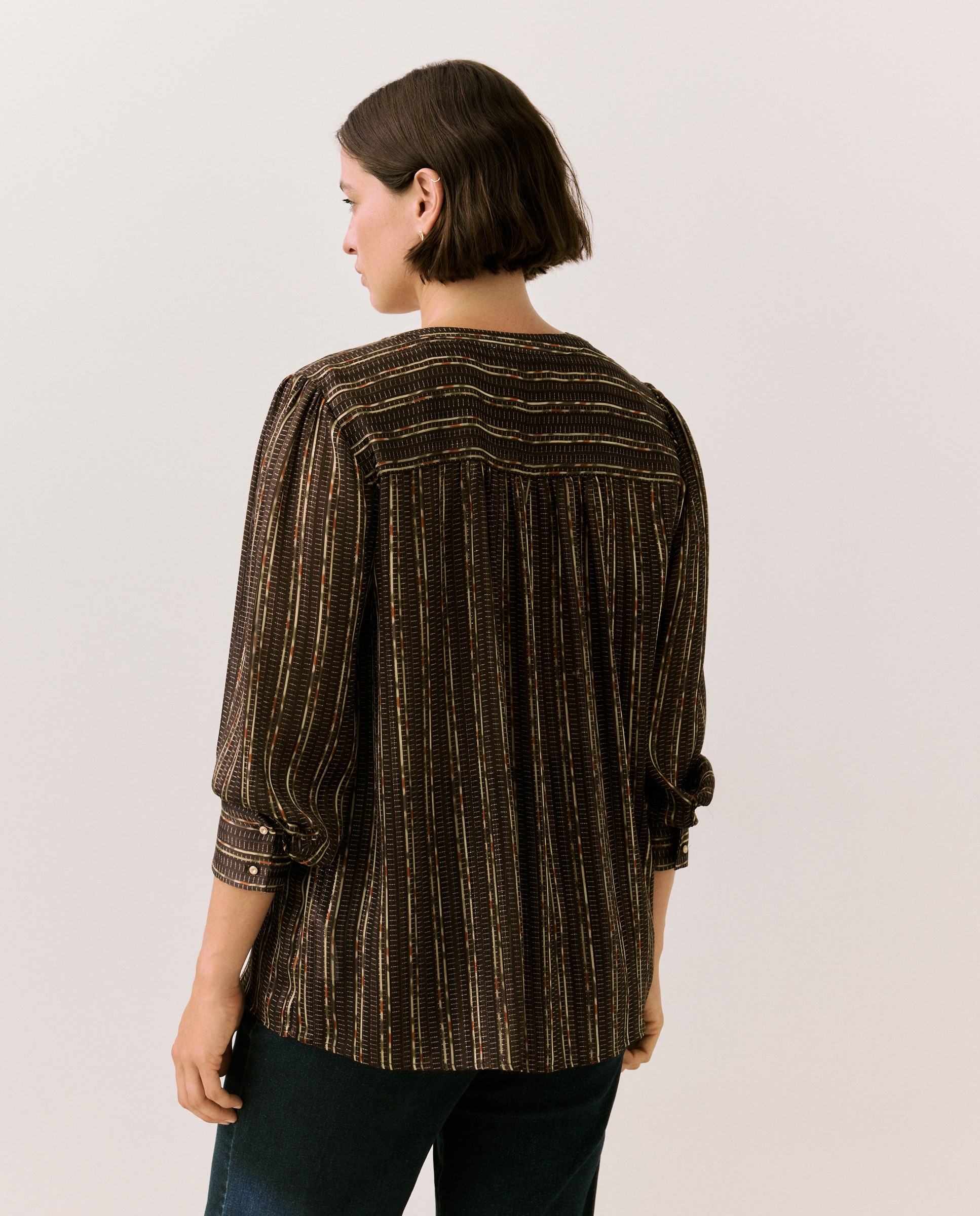 Blusa estampada de mujer con lúrex - Couchel - Marrón Marrón-3