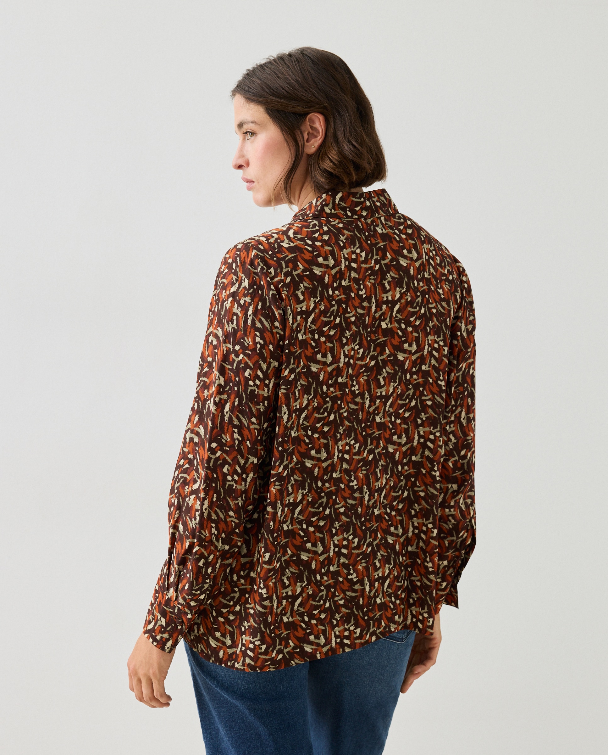 Blusa de mujer con estampado y drapeado - Couchel - Marrón Marrón-3