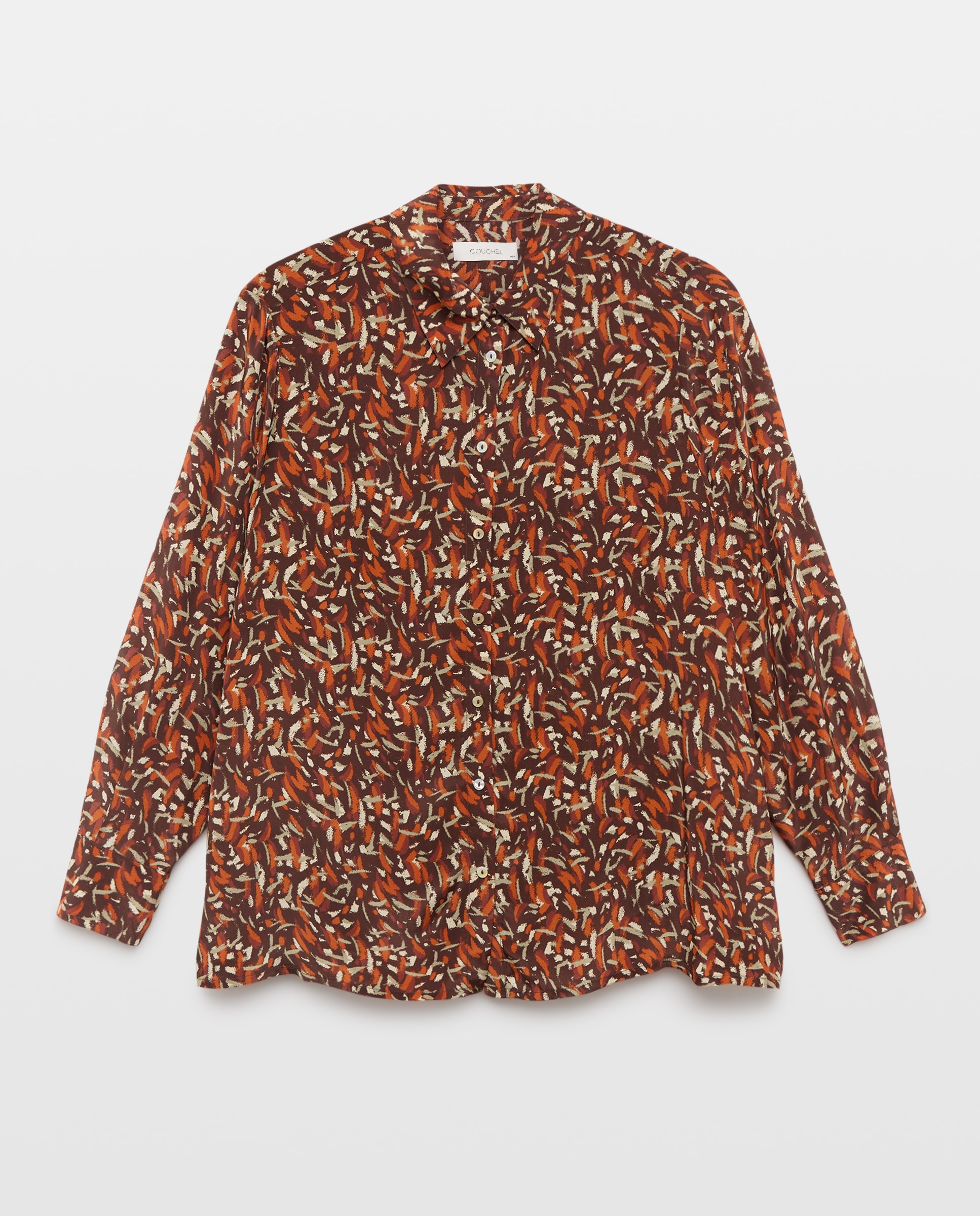 Blusa de mujer con estampado y drapeado - Couchel - Marrón Marrón-4
