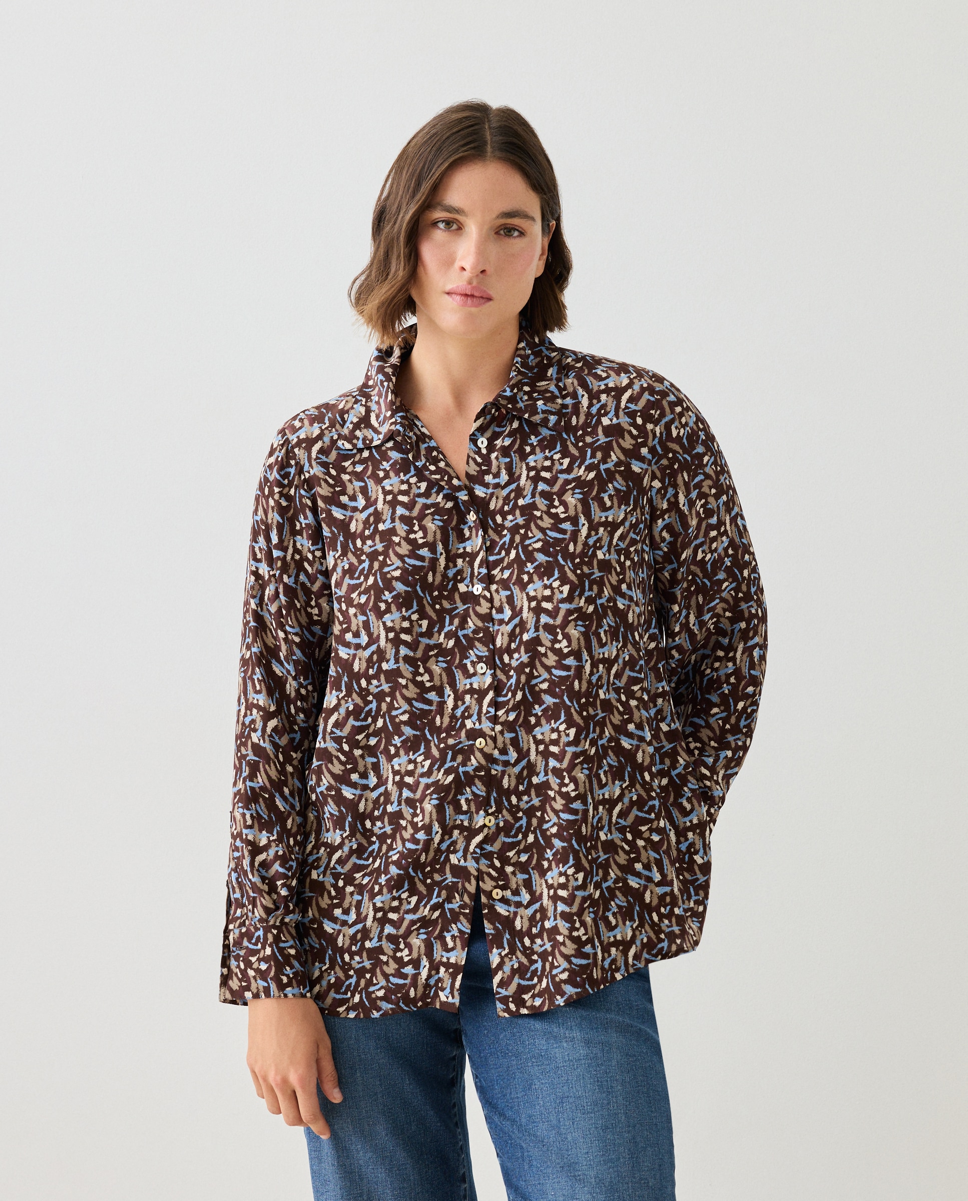Blusa de mujer con estampado y drapeado - Couchel - Azul Azul-1