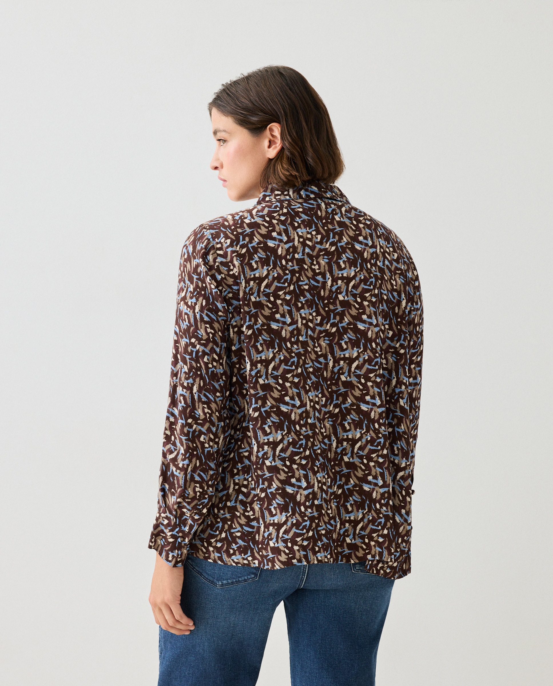 Blusa de mujer con estampado y drapeado - Couchel - Azul Azul-3