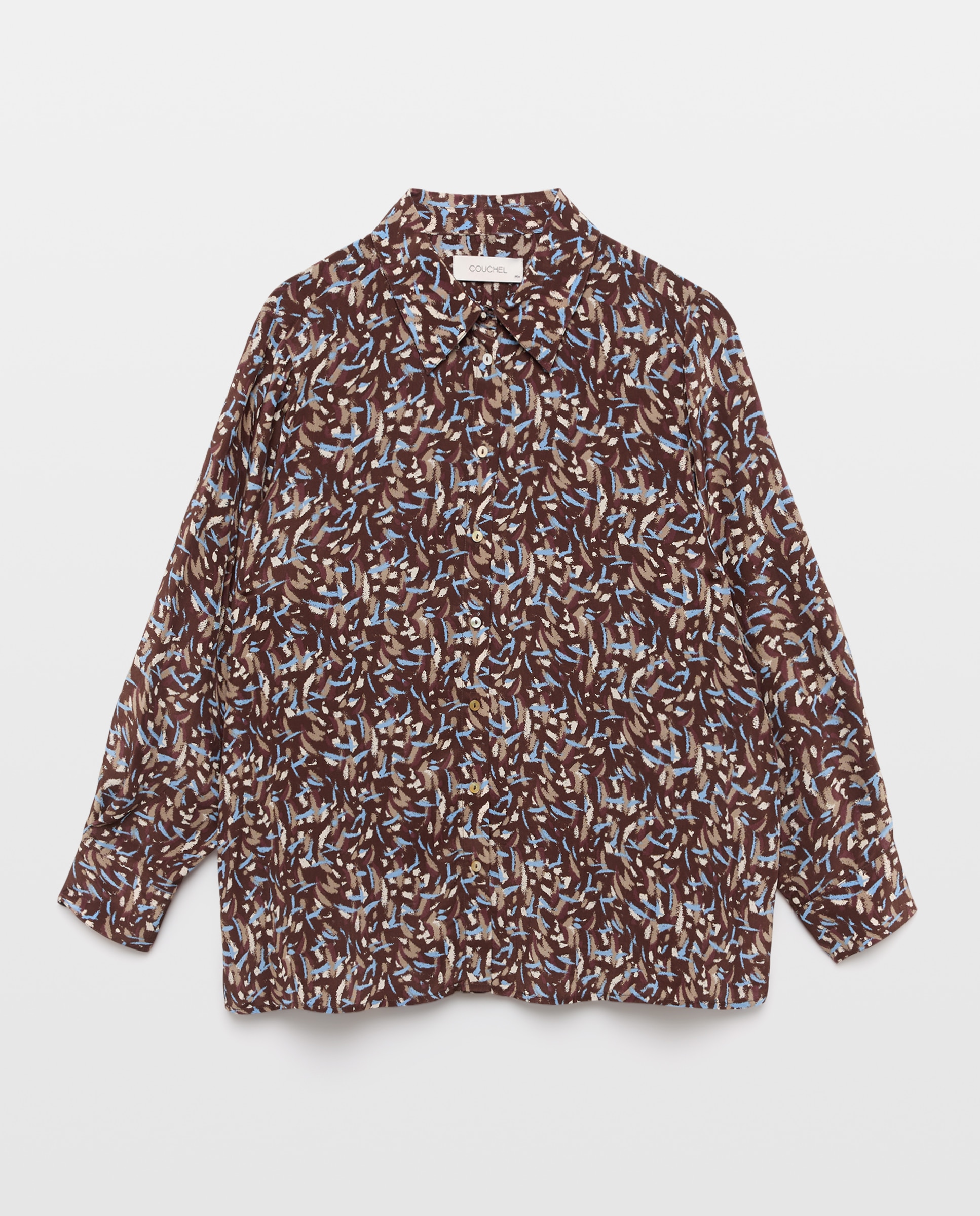 Blusa de mujer con estampado y drapeado - Couchel - Azul Azul-4