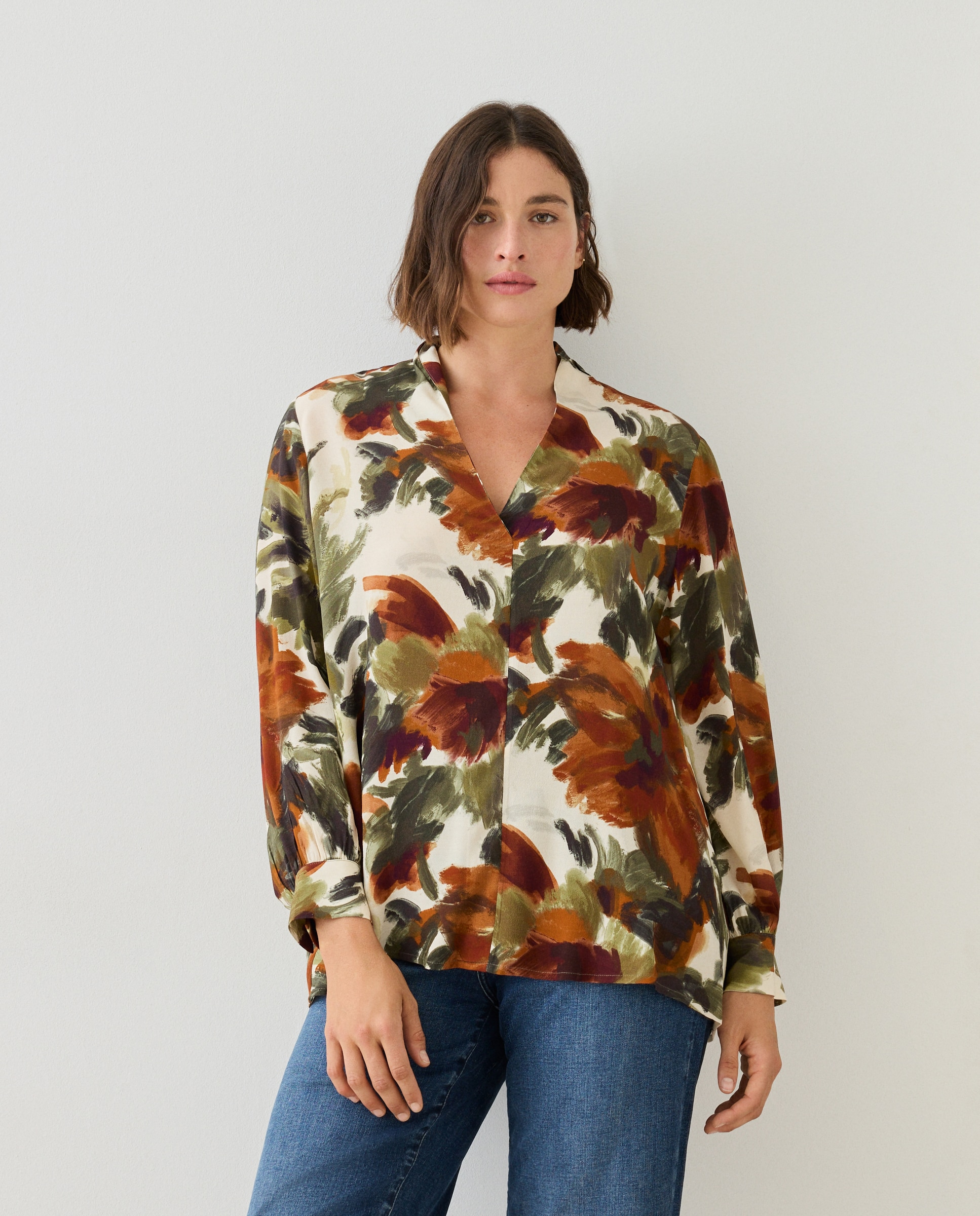 Blusa de cuello pico estampada - Couchel - Blanco Blanco-1