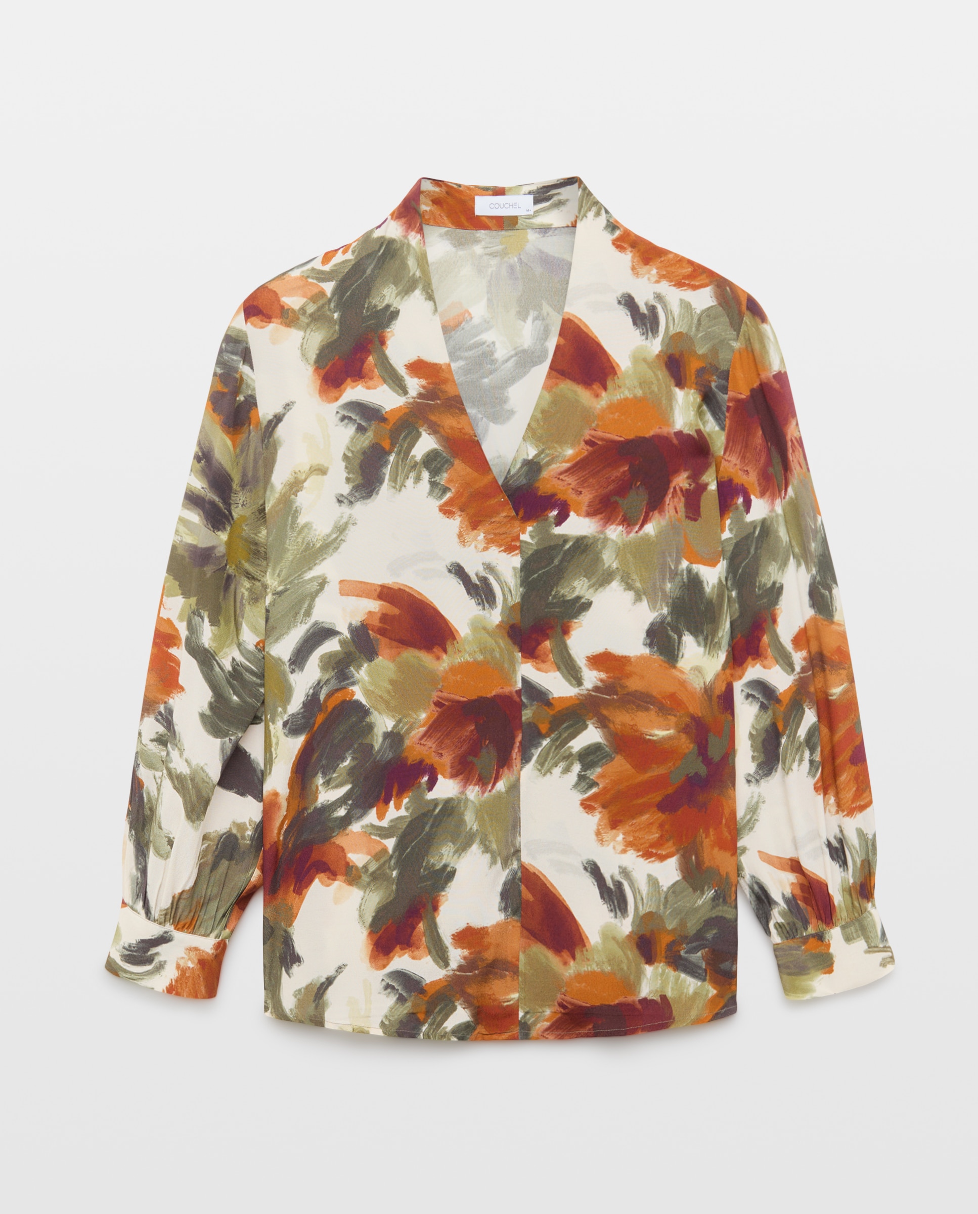 Blusa de cuello pico estampada - Couchel - Blanco Blanco-4
