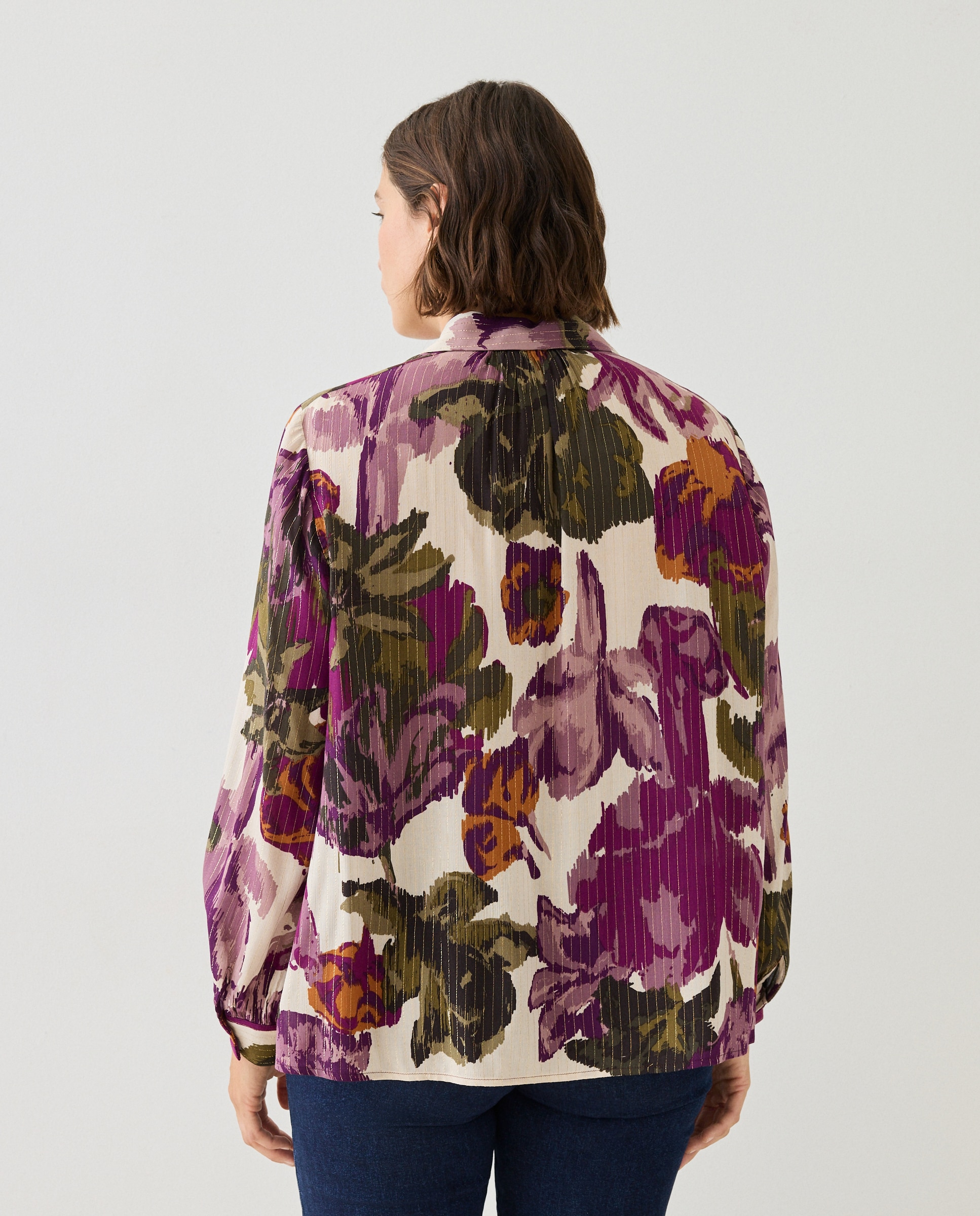 Blusa de cuello camisero estampada con flor - Couchel - Rosa Rosa-3