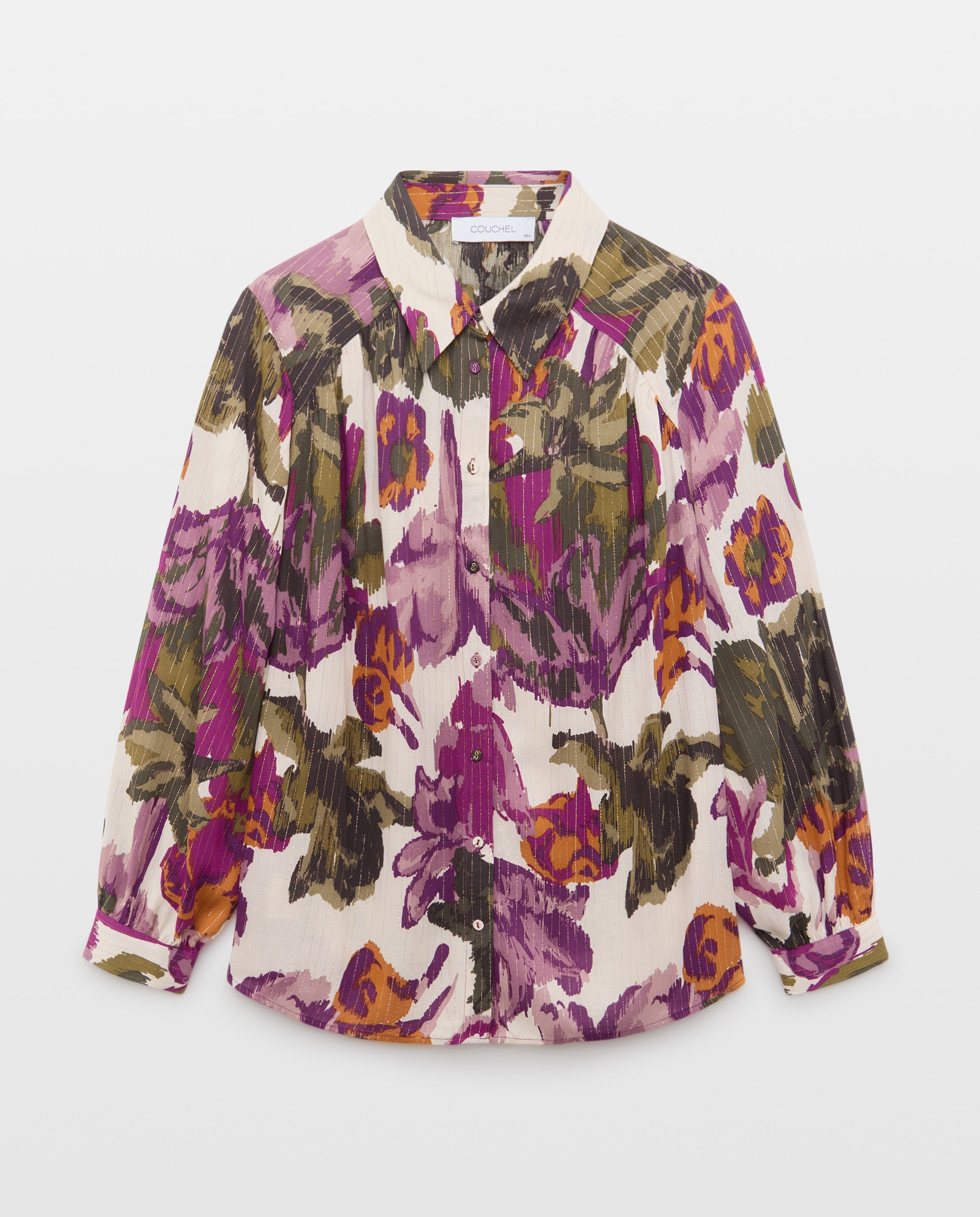 Blusa de cuello camisero estampada con flor - Couchel - Rosa Rosa-4
