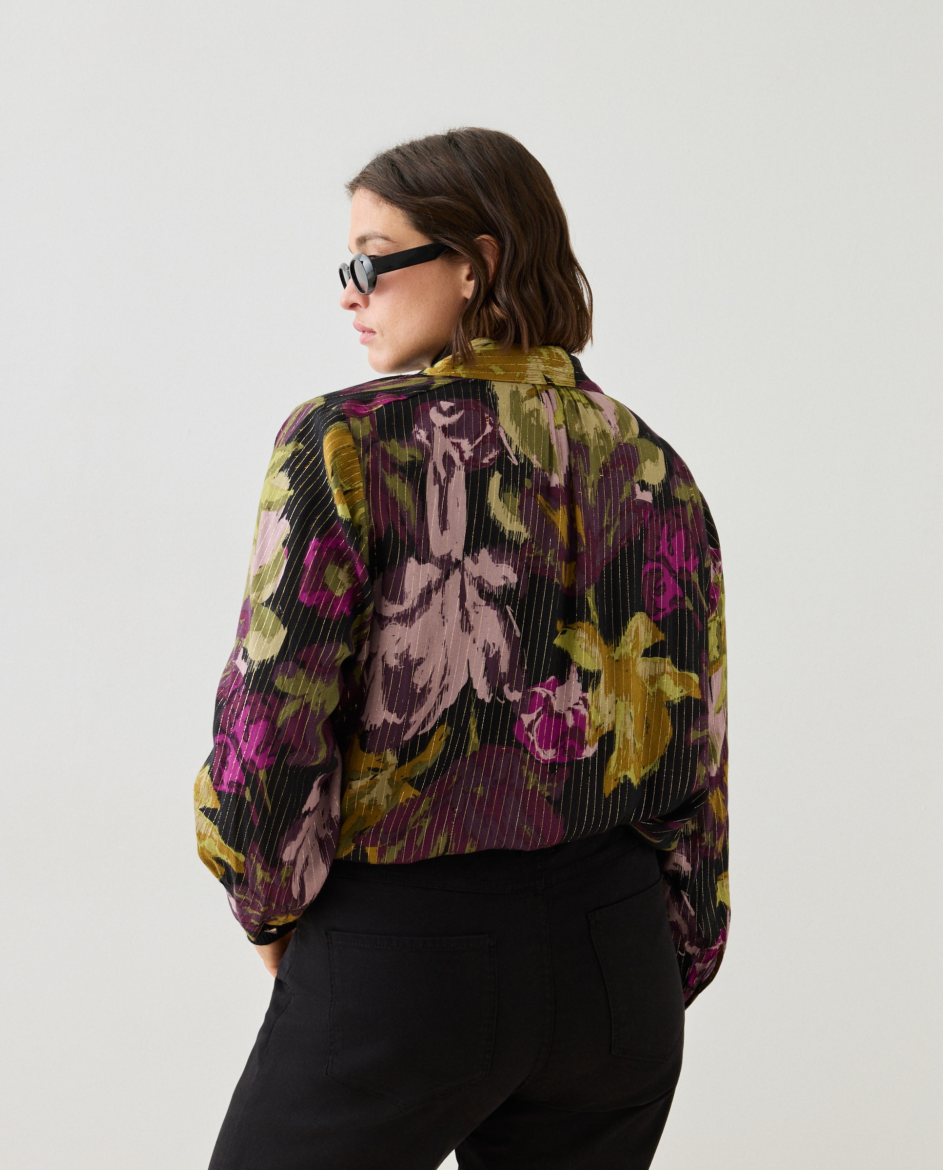Blusa de cuello camisero estampada con flor - Couchel - Verde Verde-3