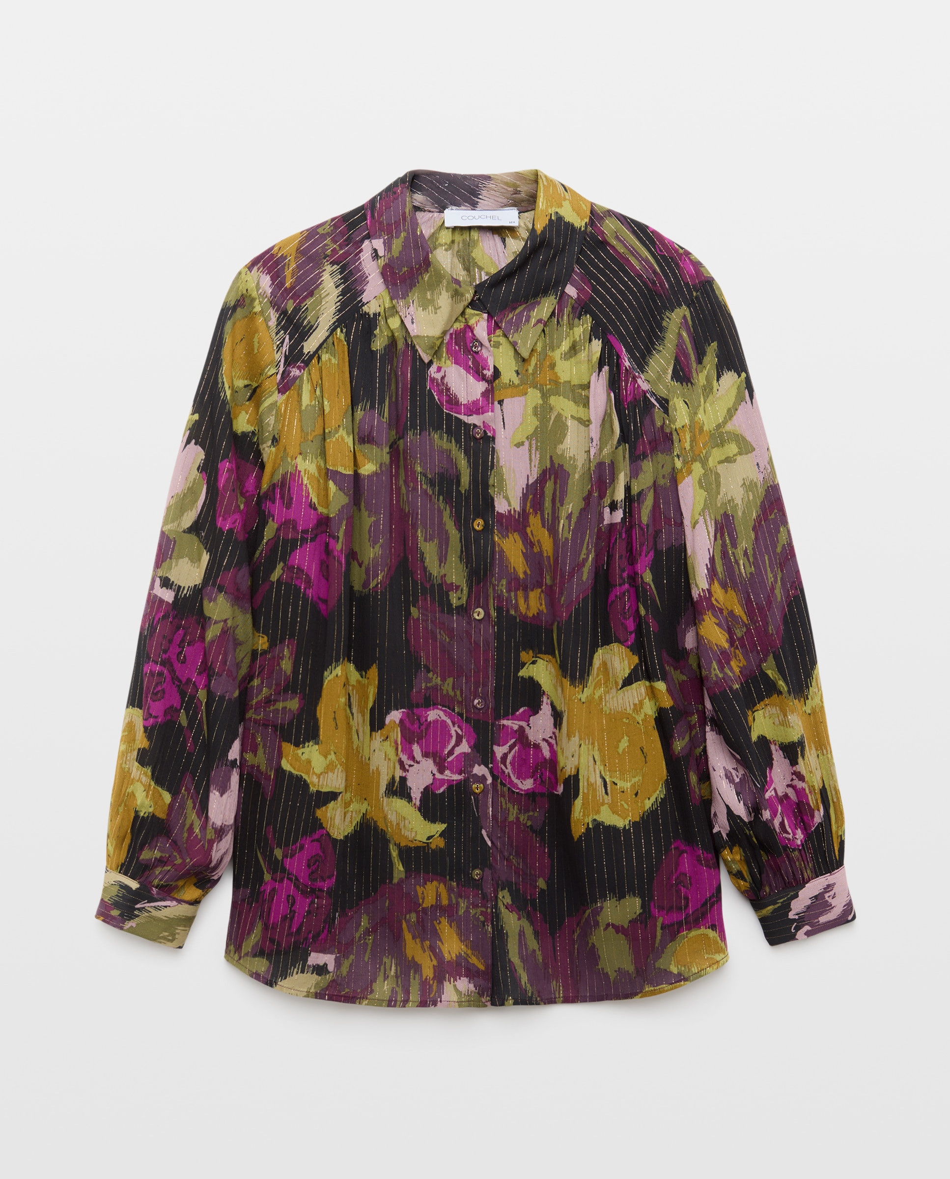 Blusa de cuello camisero estampada con flor - Couchel - Verde Verde-4