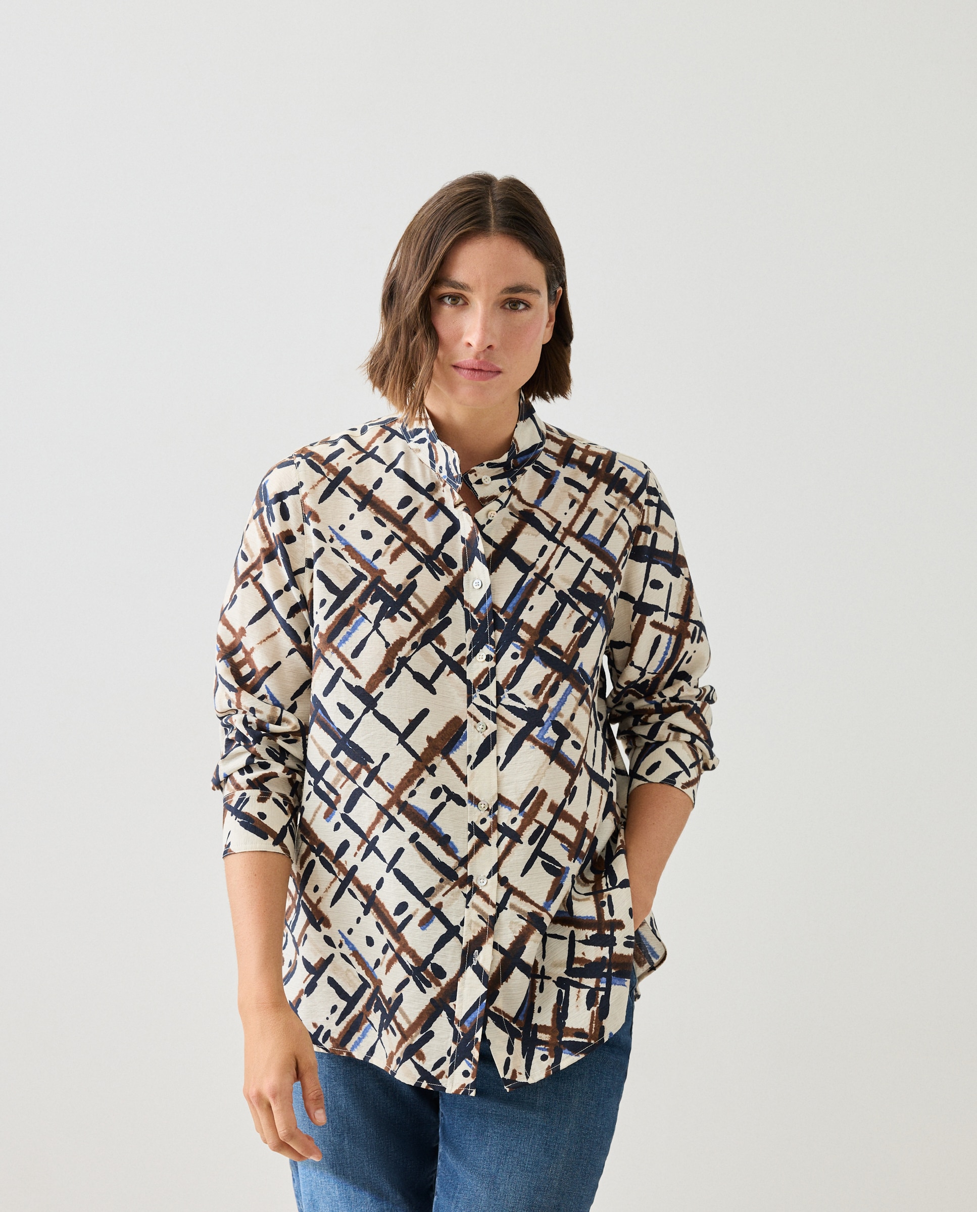 Imagen 2 de Camisa de mujer manga larga estampado cuadros - Couchel - Blanco Blanco