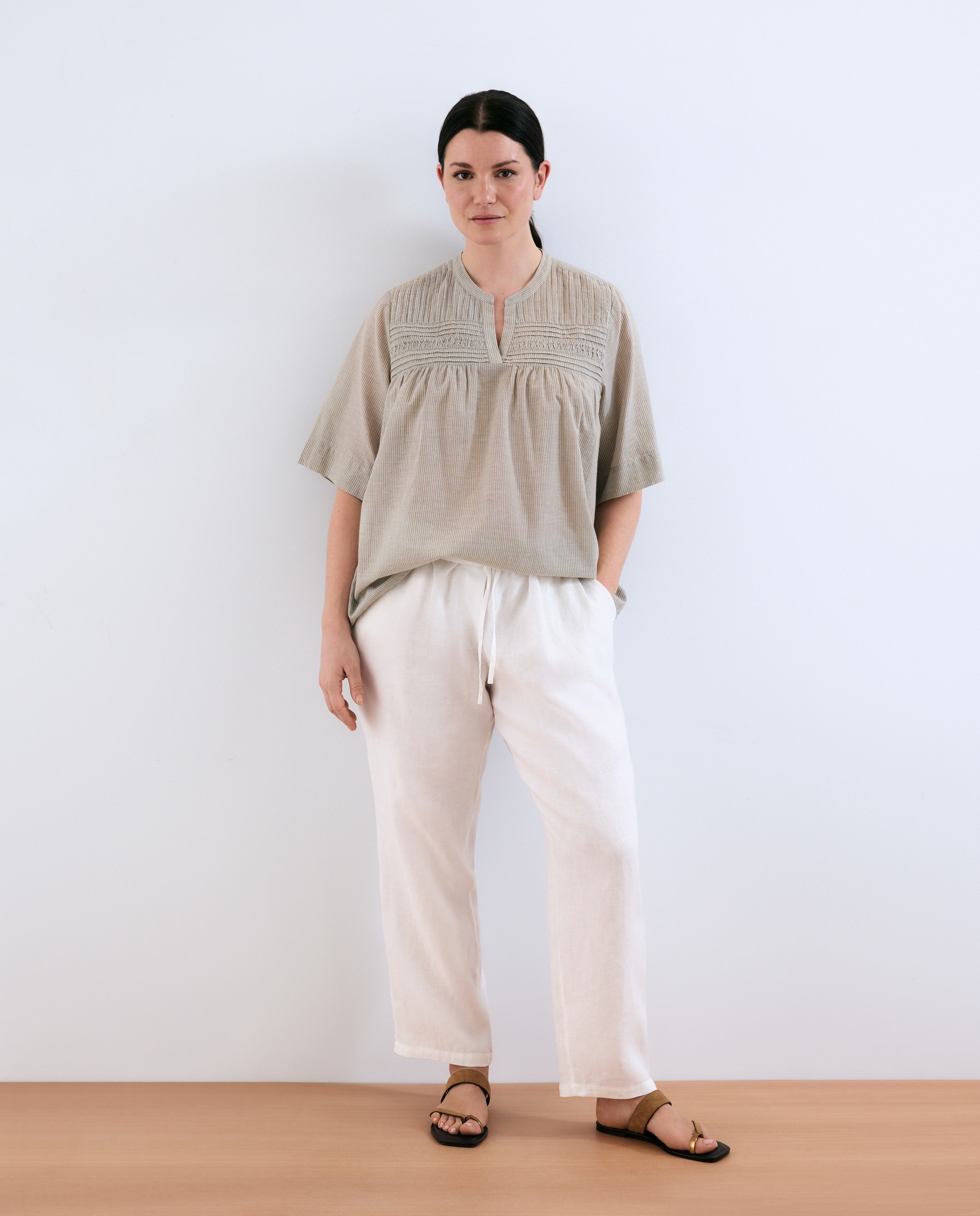 Blusa de mujer de manga corta con rayas - Couchel - Verde Verde-2