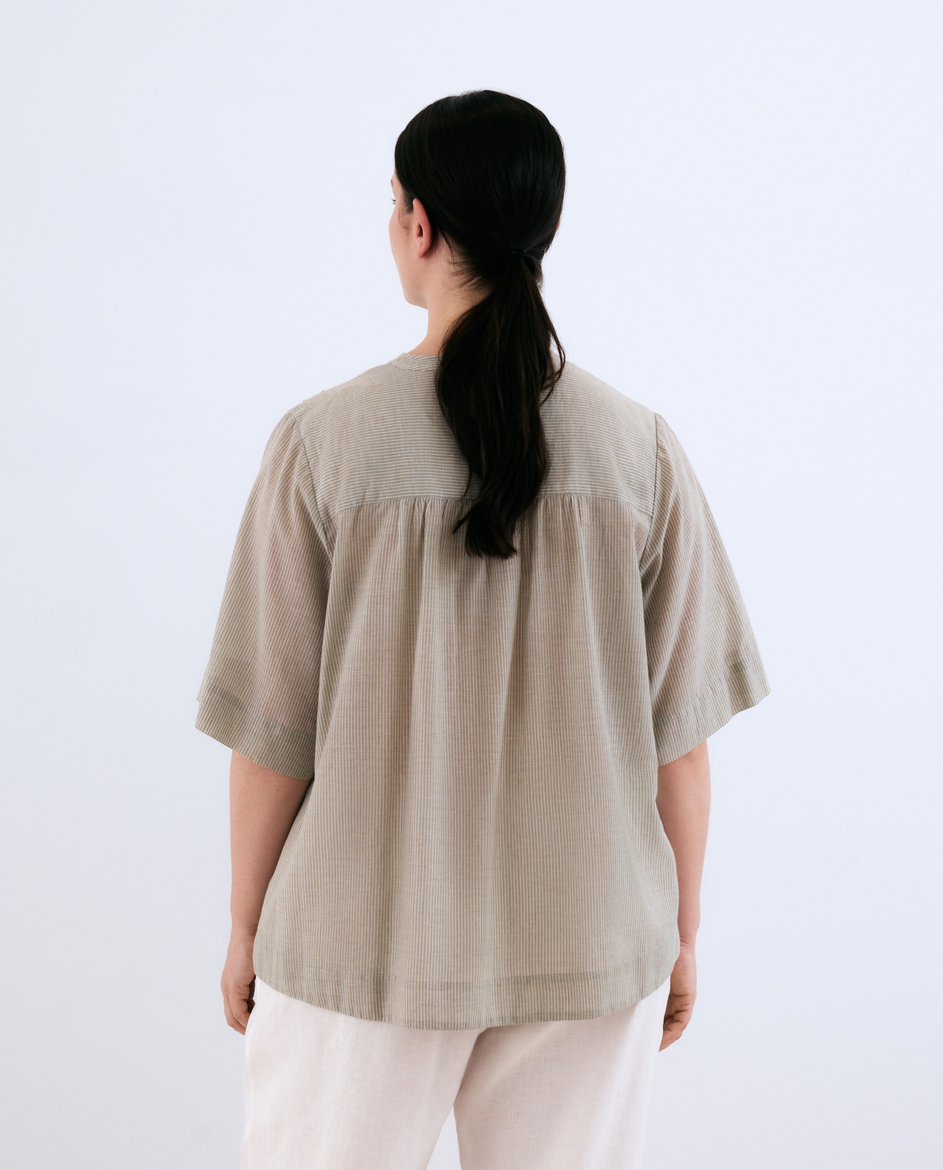 Blusa de mujer de manga corta con rayas - Couchel - Verde Verde-3