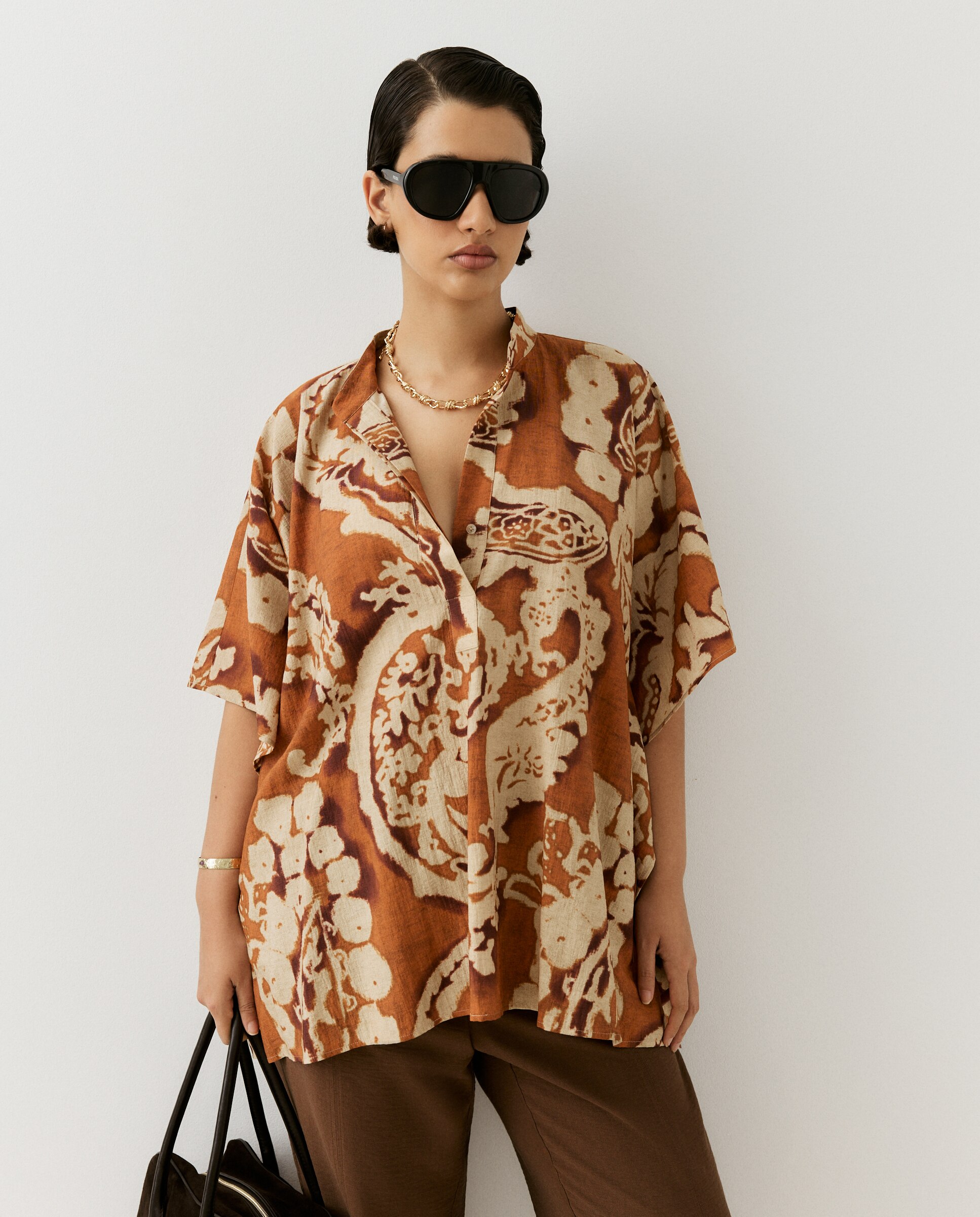 Blusa de mujer con cuello mao - Couchel - Rojo Rojo-2