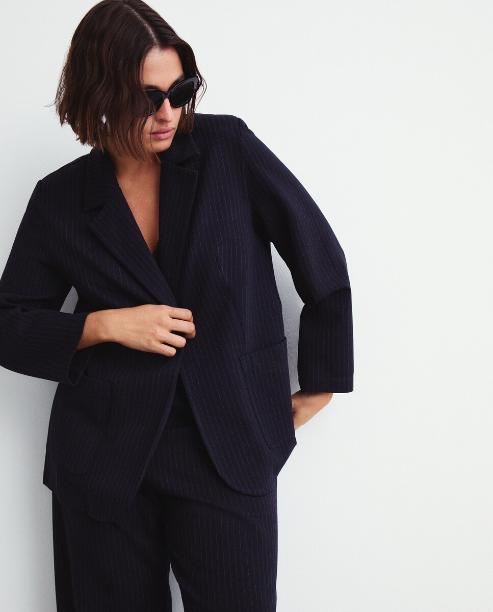 Blazer de Malha com Risca Diplomática Cinzento-2