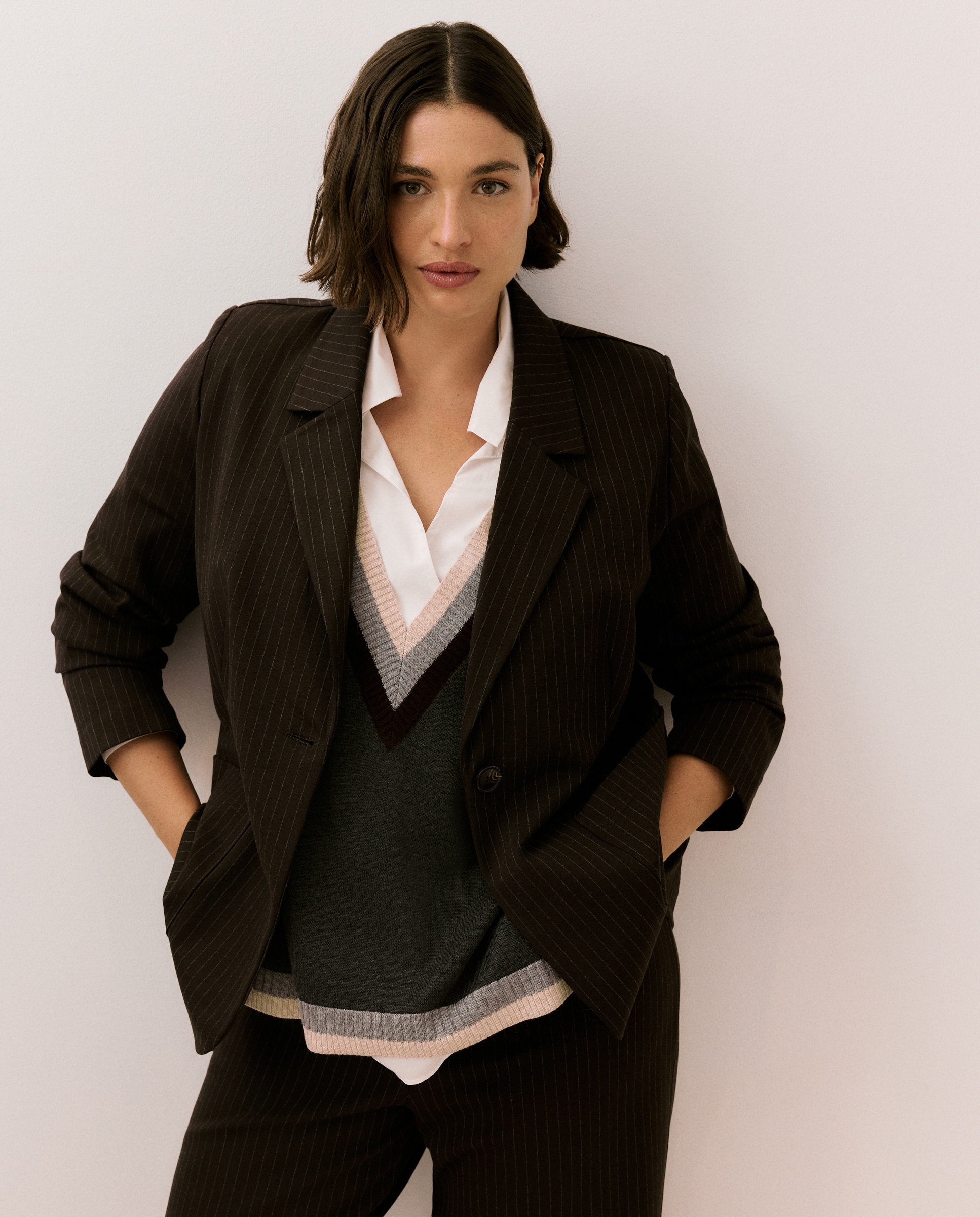 Imagen 2 de Blazer de mujer de punto de rayas - Couchel - Marrón Marrón