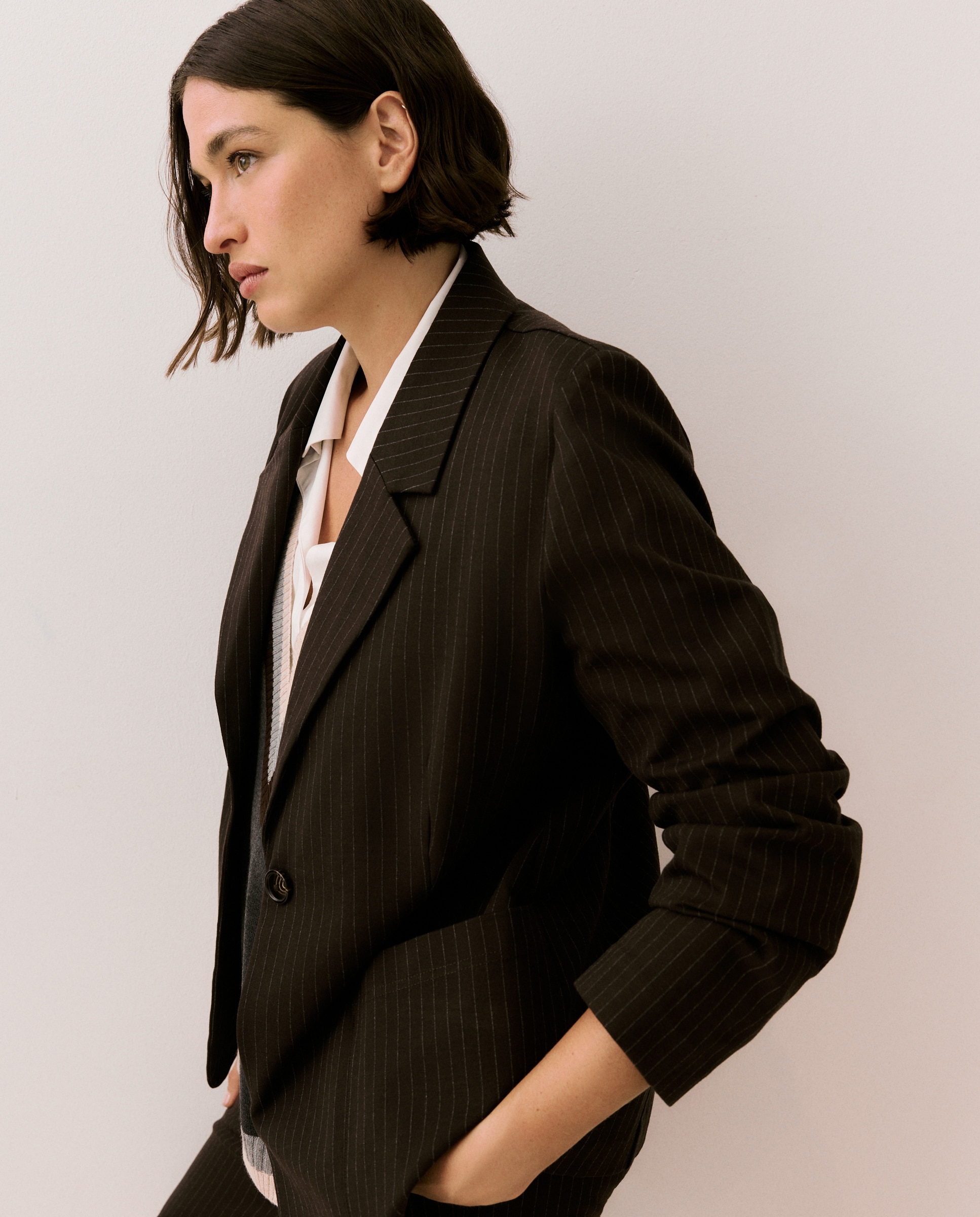 Imagen 3 de Blazer de mujer de punto de rayas - Couchel - Marrón Marrón