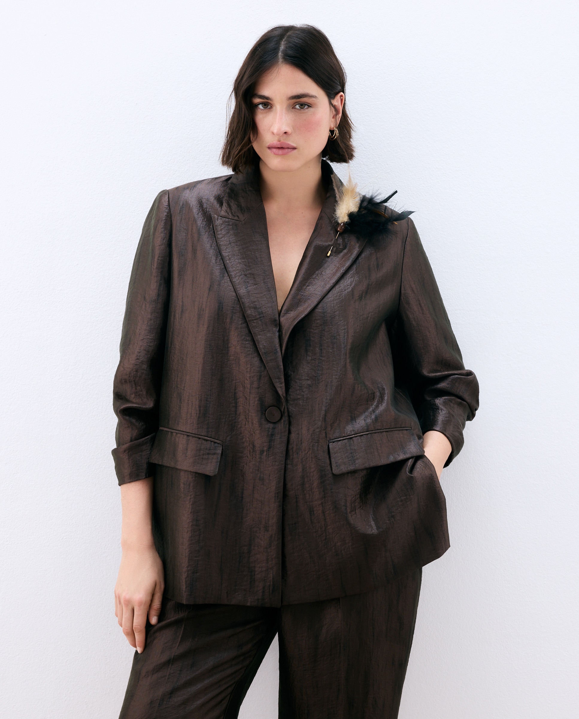 Blazer Fluido com Adorno de Fato 790 Bronze-4