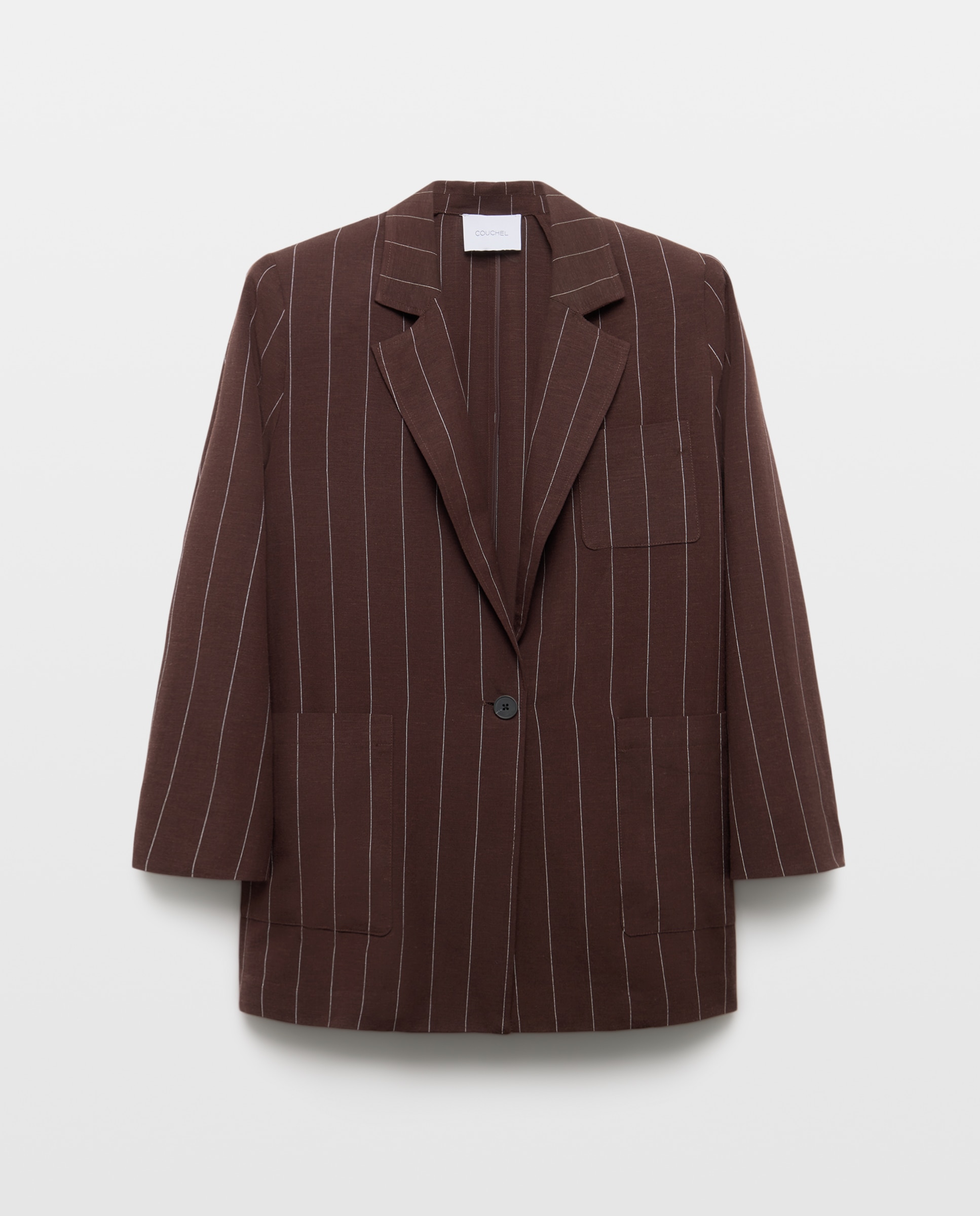 Blazer com Manga Comprida e Bolsos Castanho-5