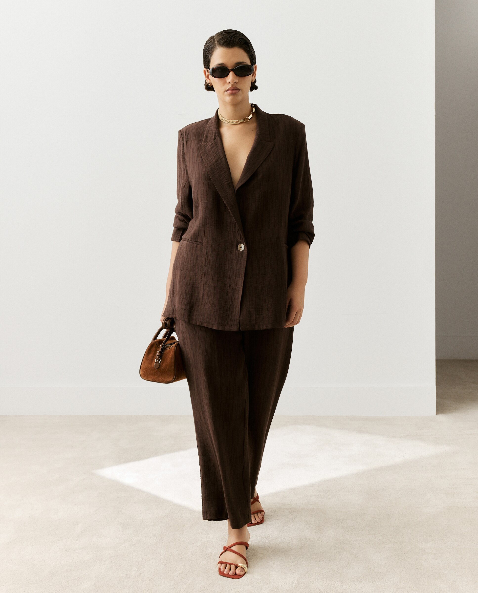 Blazer de mujer jacquard - Couchel - 700 Marrón 700 Marrón-2