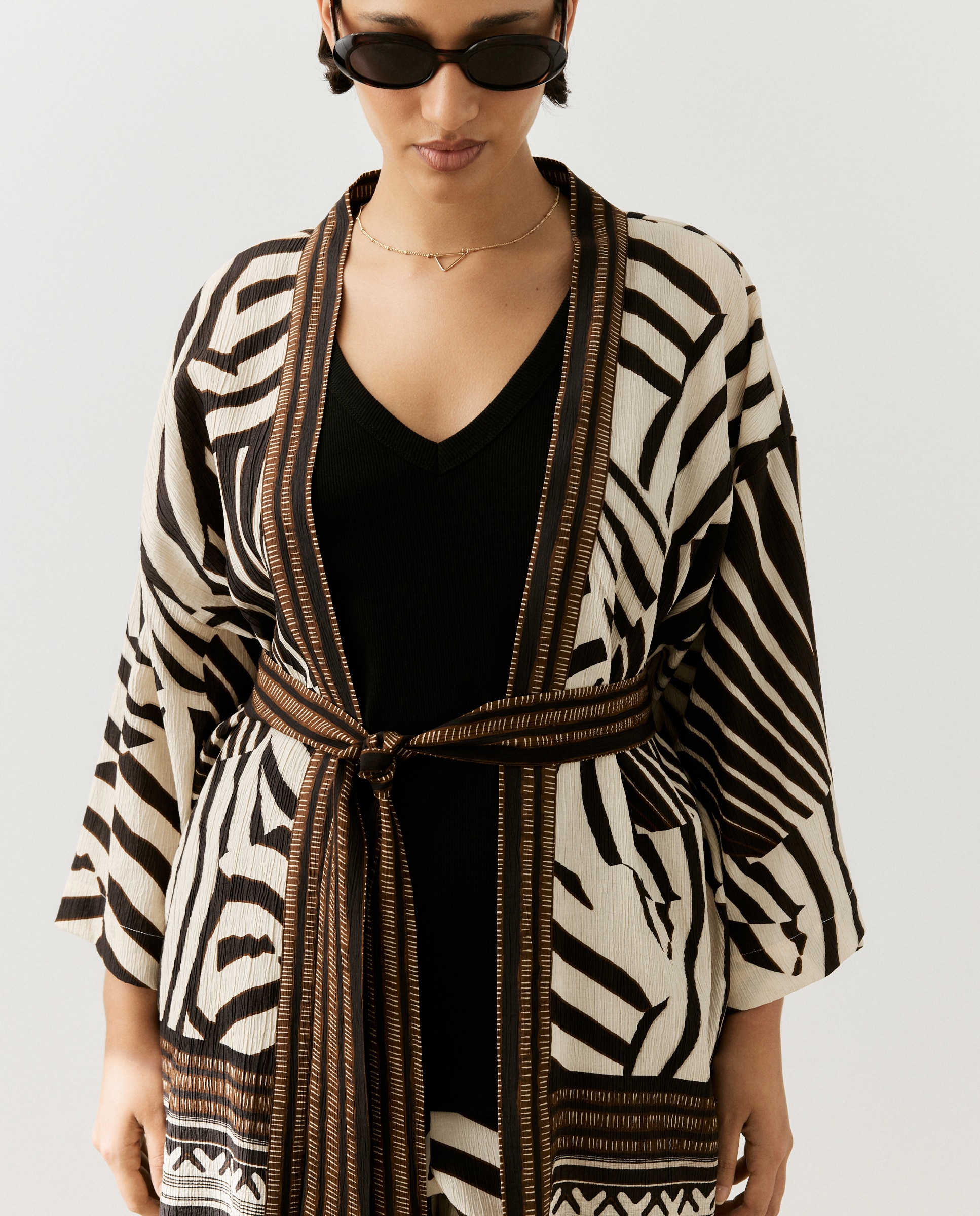 Kimono Estampado - Branco/Preto Branco-4