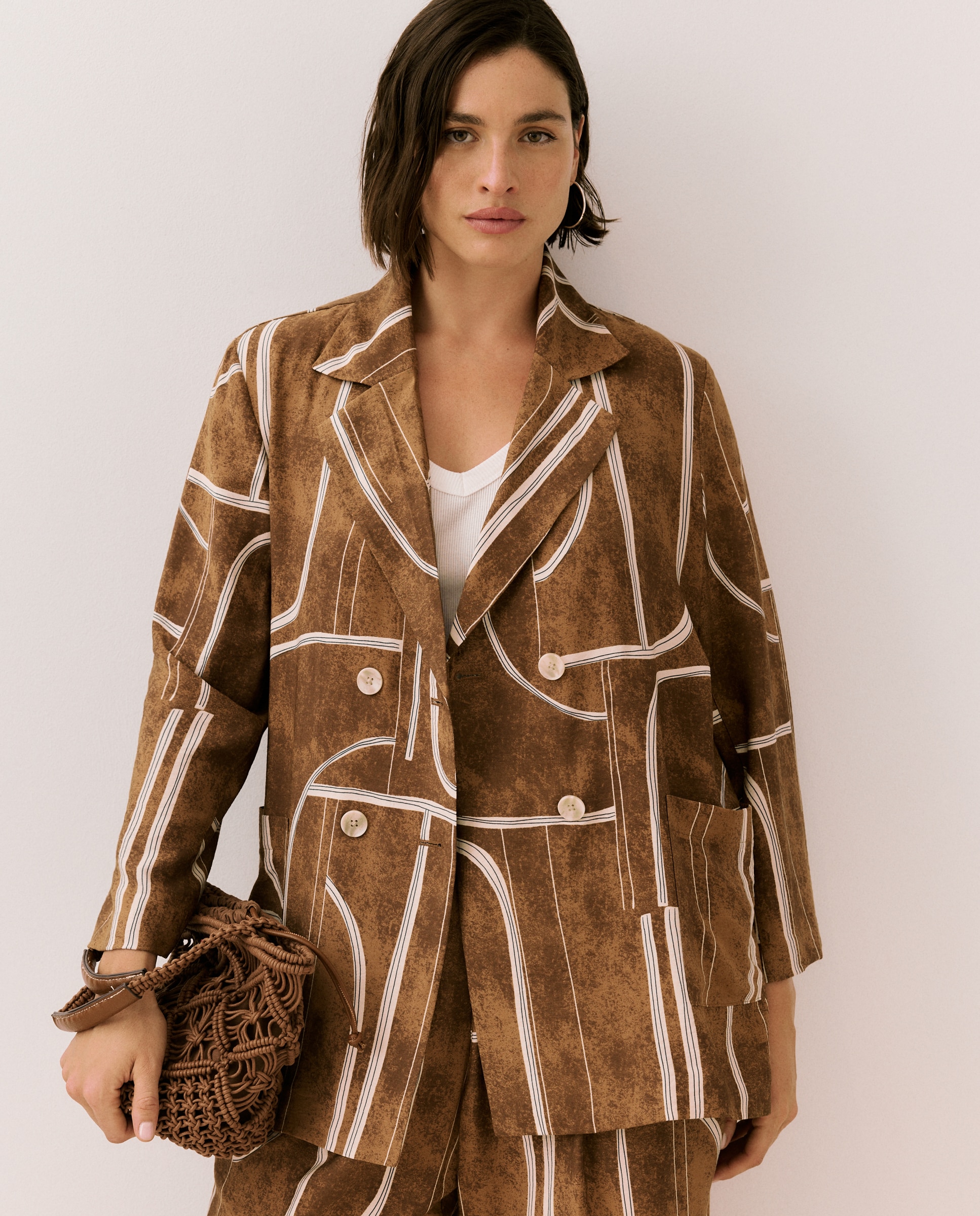 Blazer Fluido com Estampado Castanho-3