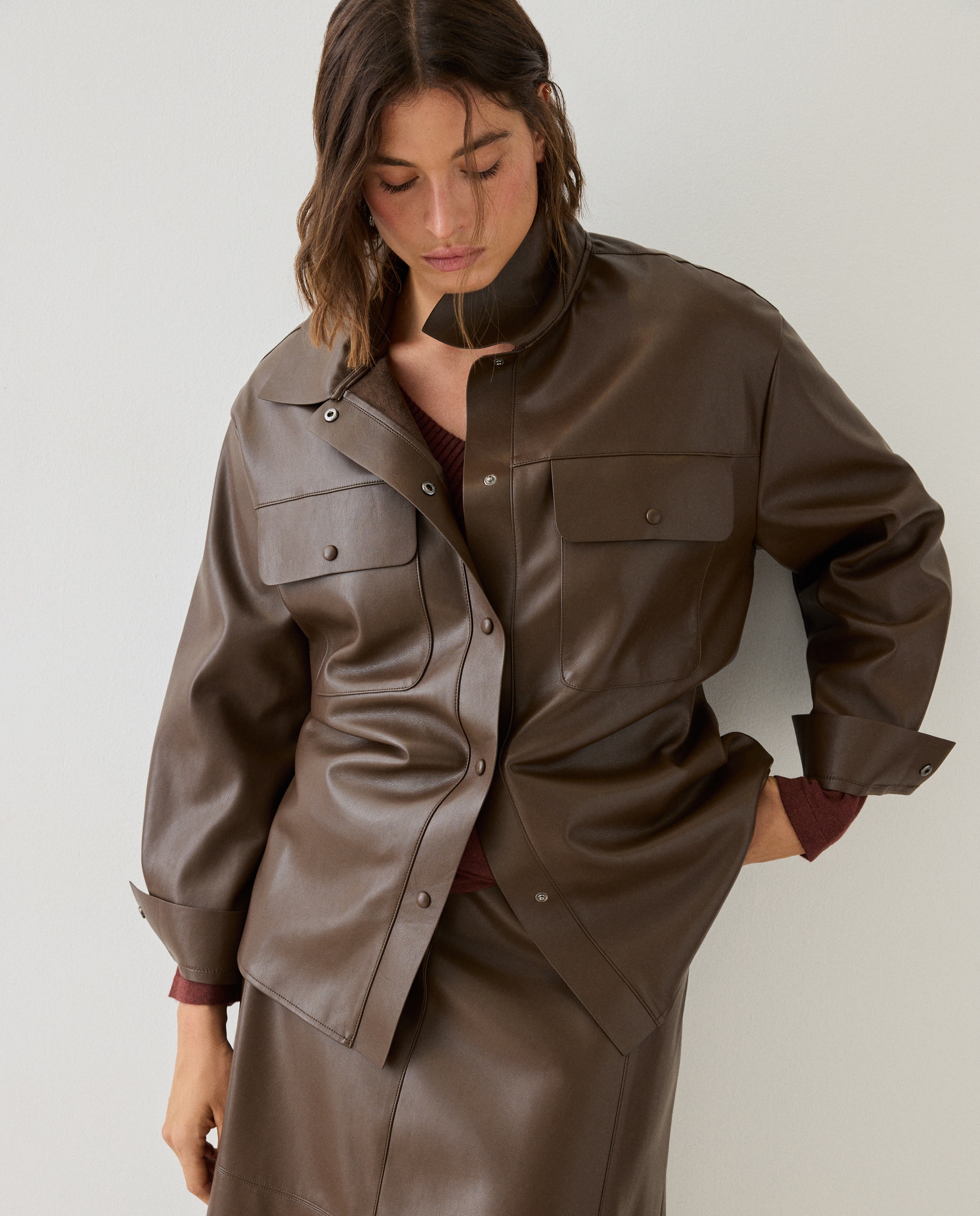 Sobrecamisa de mujer con efecto polipiel - Couchel - Toffee Toffee-2