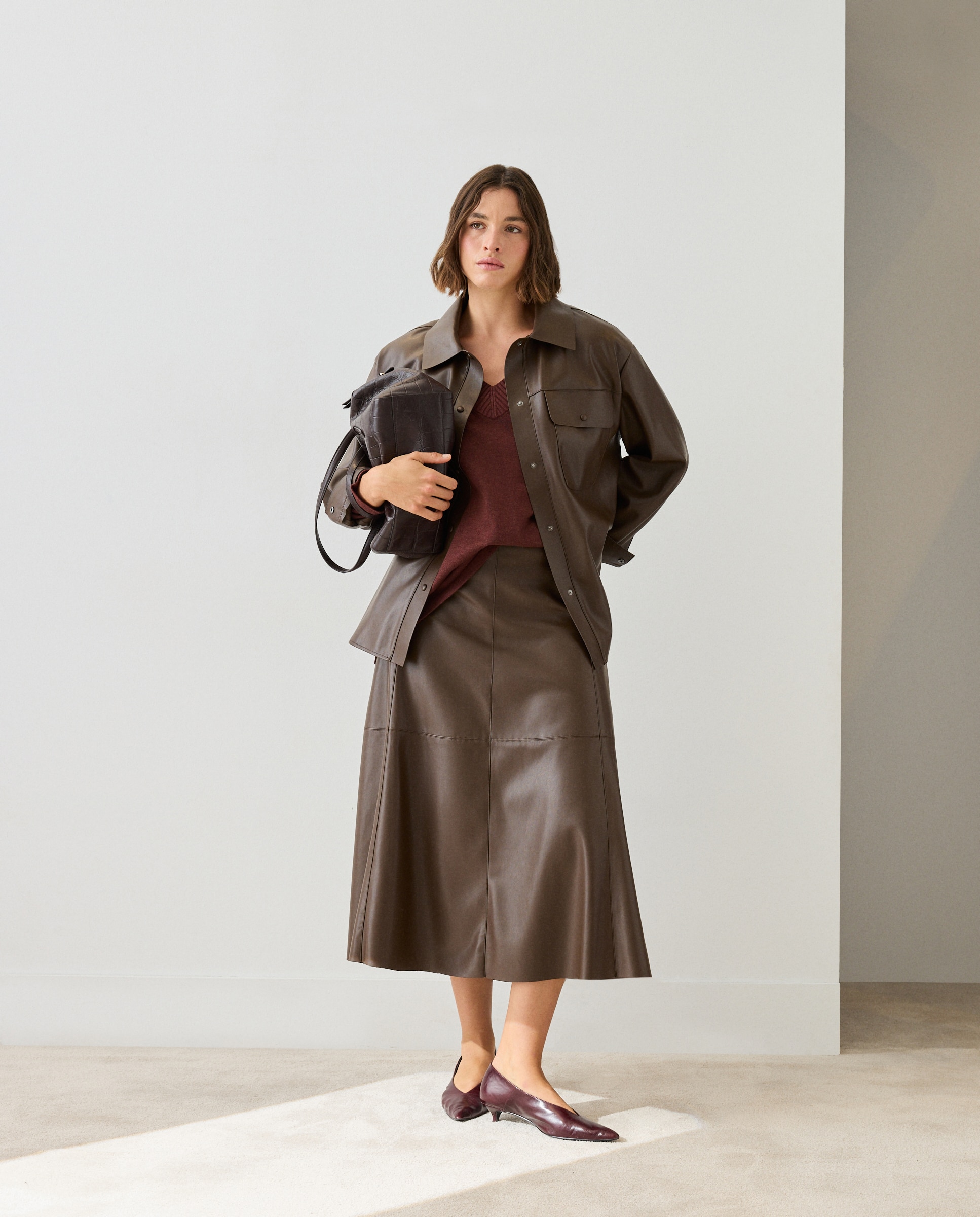 Sobrecamisa de mujer con efecto polipiel - Couchel - Toffee Toffee-3